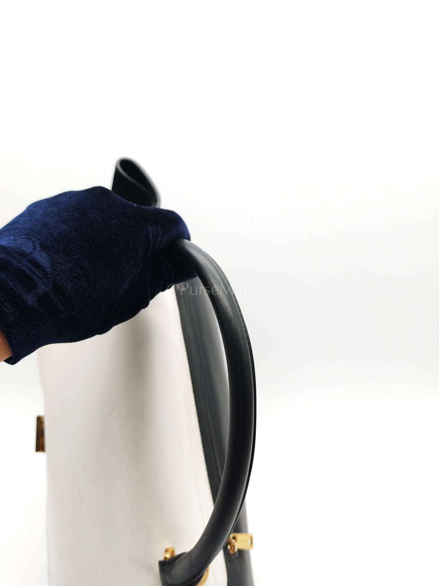 Trapeze Medium in BlacK/White Suede and Calfskin Leather | Purse Maison Luxury Bags Shop