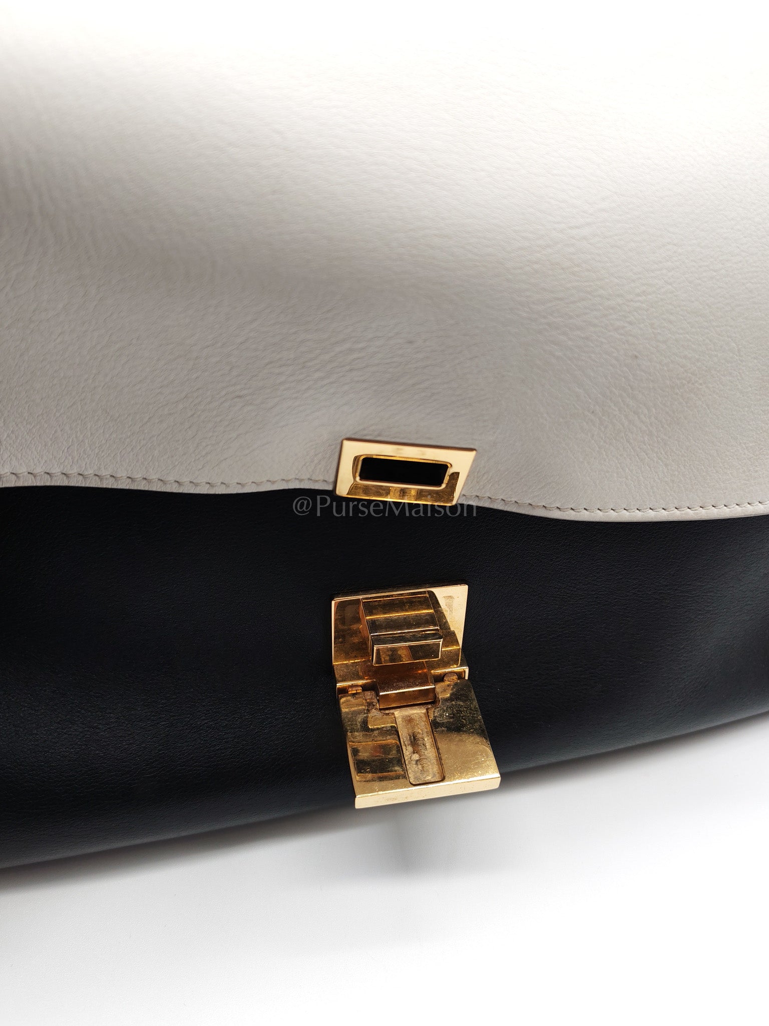 Trapeze Medium in BlacK/White Suede and Calfskin Leather | Purse Maison Luxury Bags Shop