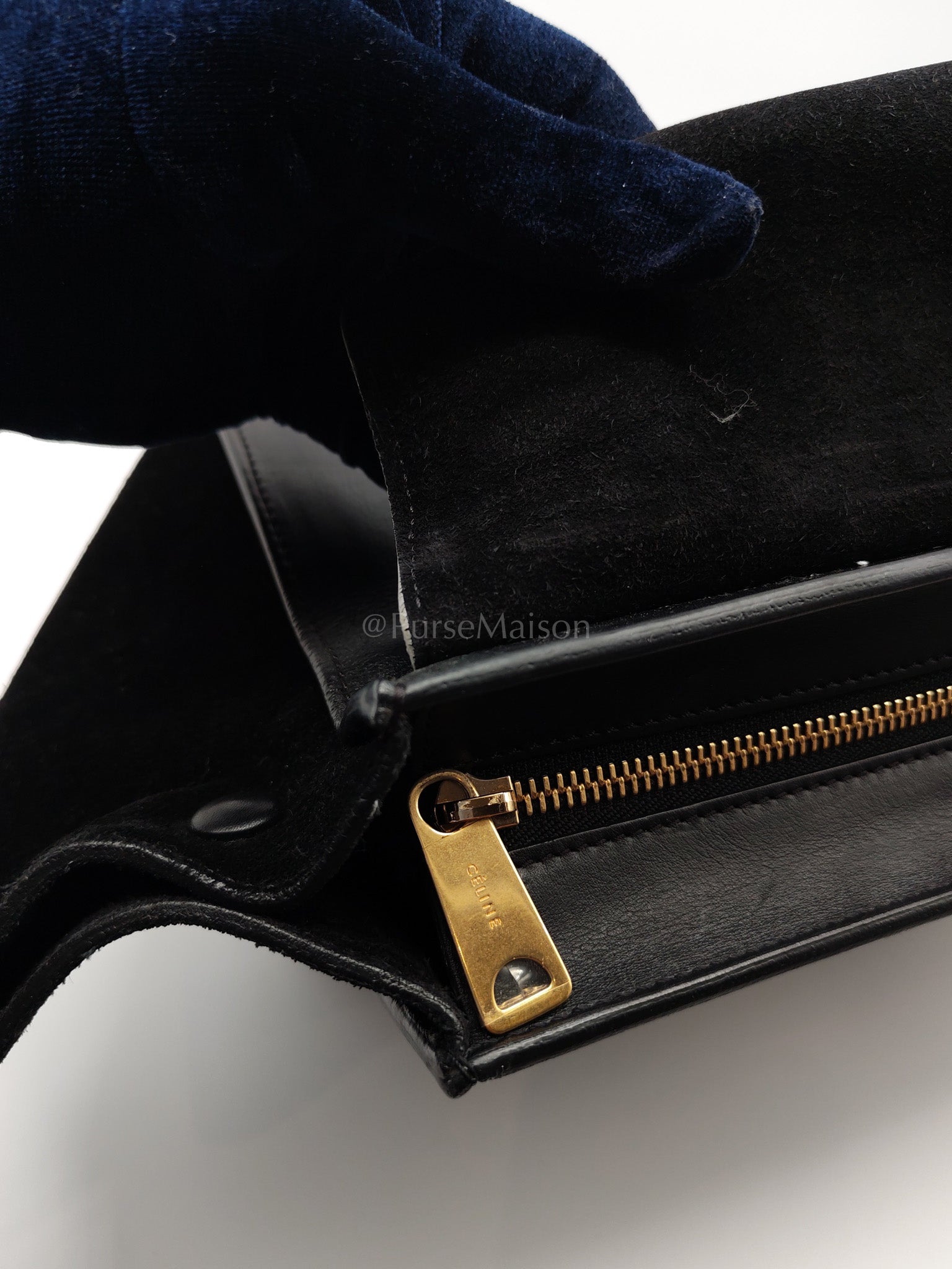 Trapeze Medium in BlacK/White Suede and Calfskin Leather | Purse Maison Luxury Bags Shop