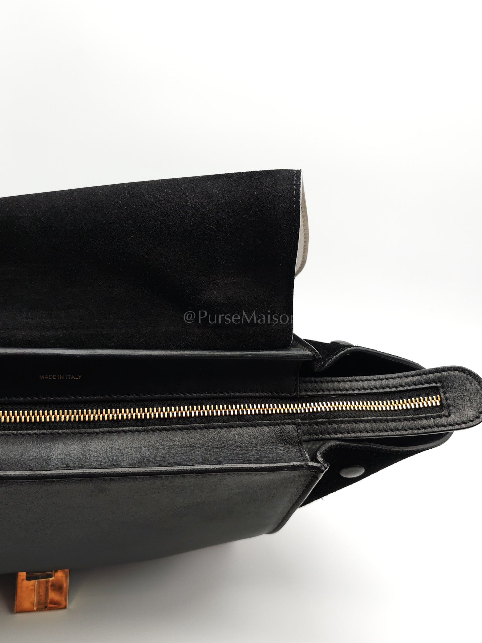 Trapeze Medium in BlacK/White Suede and Calfskin Leather | Purse Maison Luxury Bags Shop