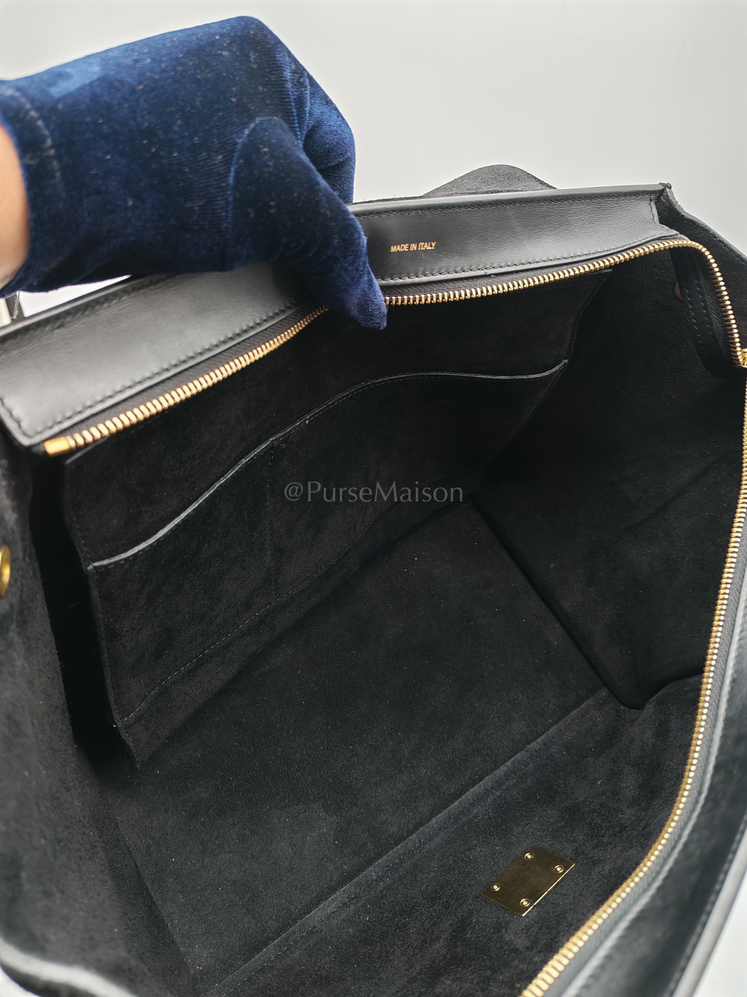 Trapeze Medium in BlacK/White Suede and Calfskin Leather | Purse Maison Luxury Bags Shop