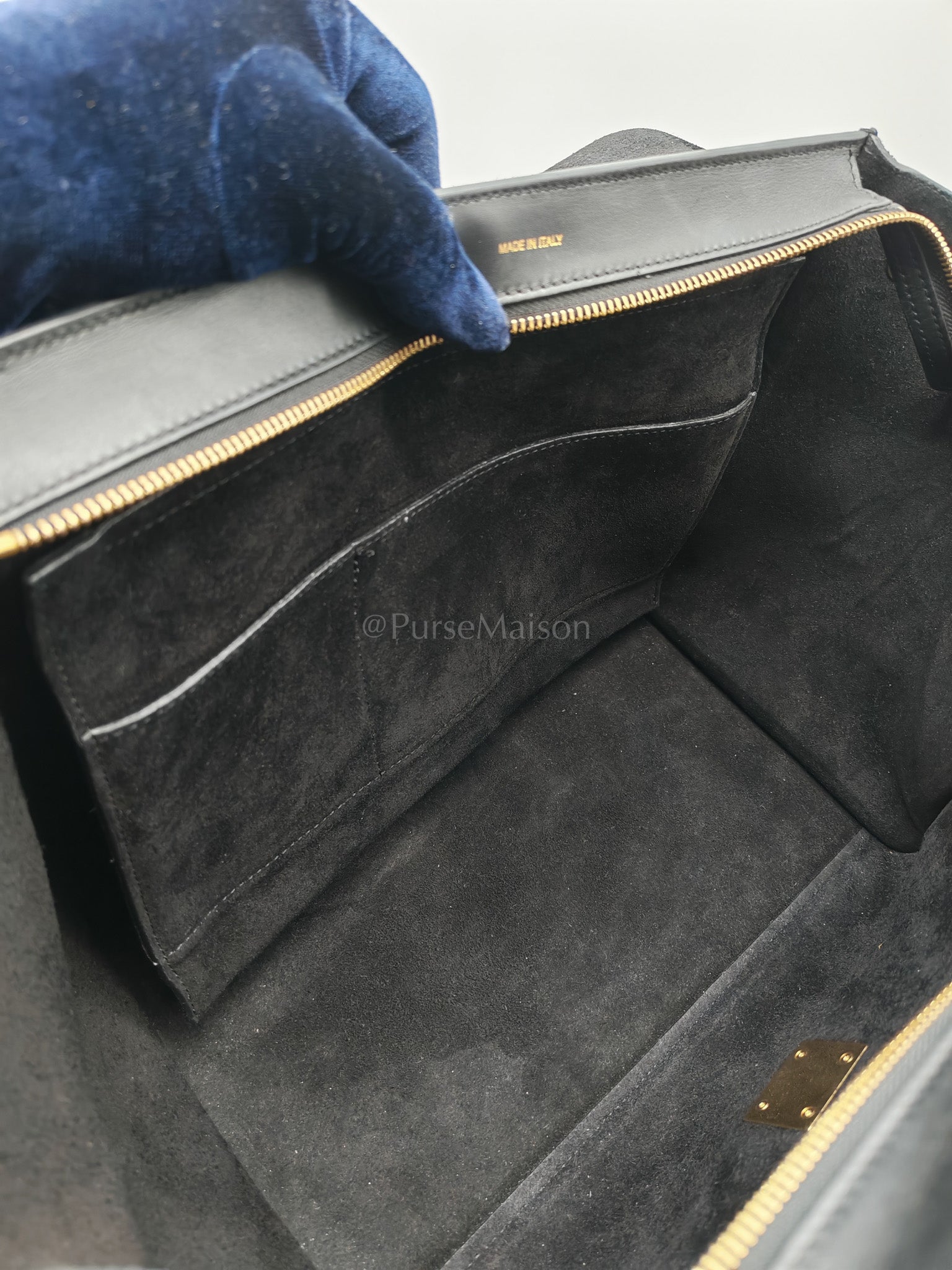 Trapeze Medium in BlacK/White Suede and Calfskin Leather | Purse Maison Luxury Bags Shop