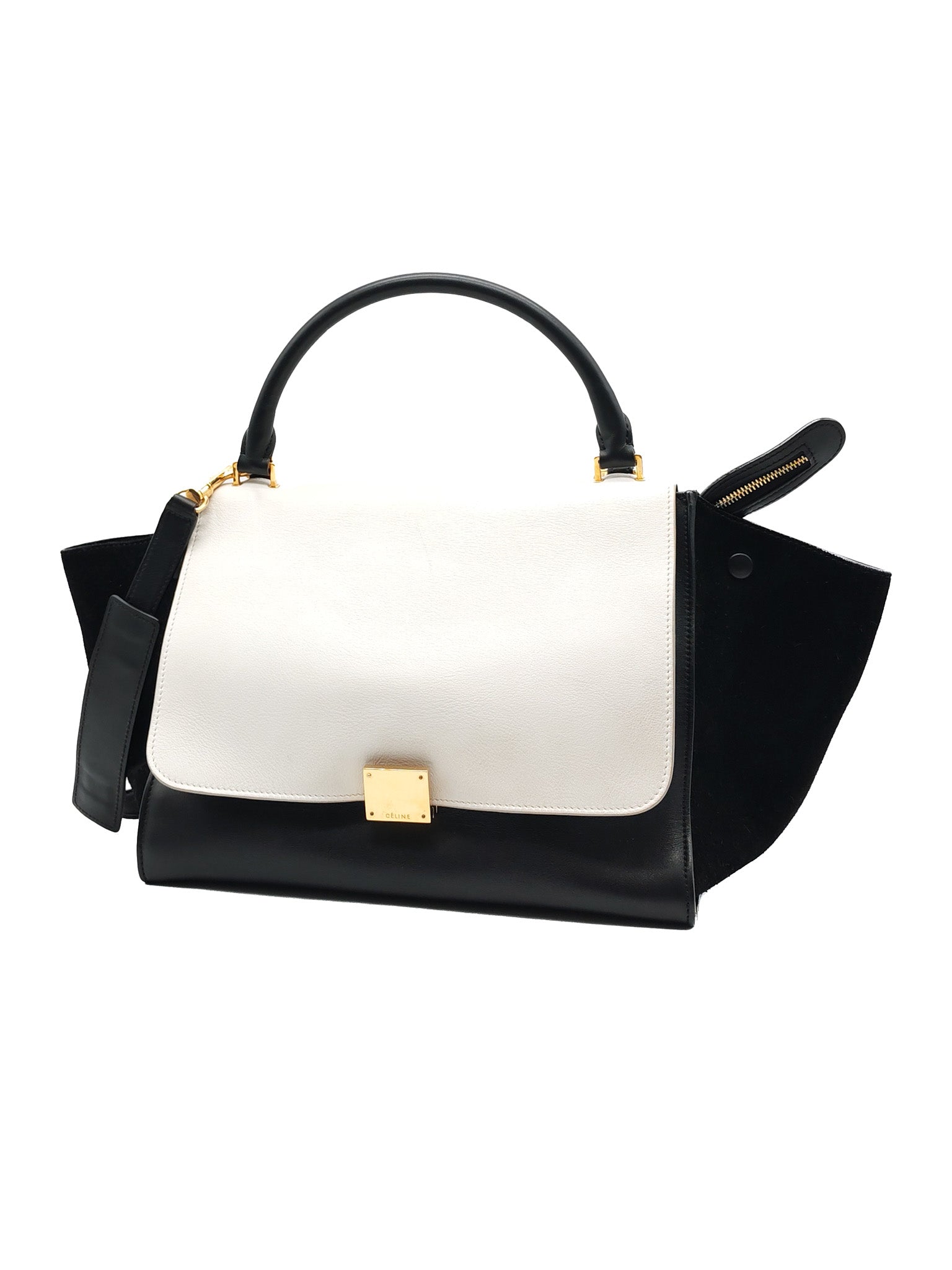 Trapeze Medium in BlacK/White Suede and Calfskin Leather | Purse Maison Luxury Bags Shop