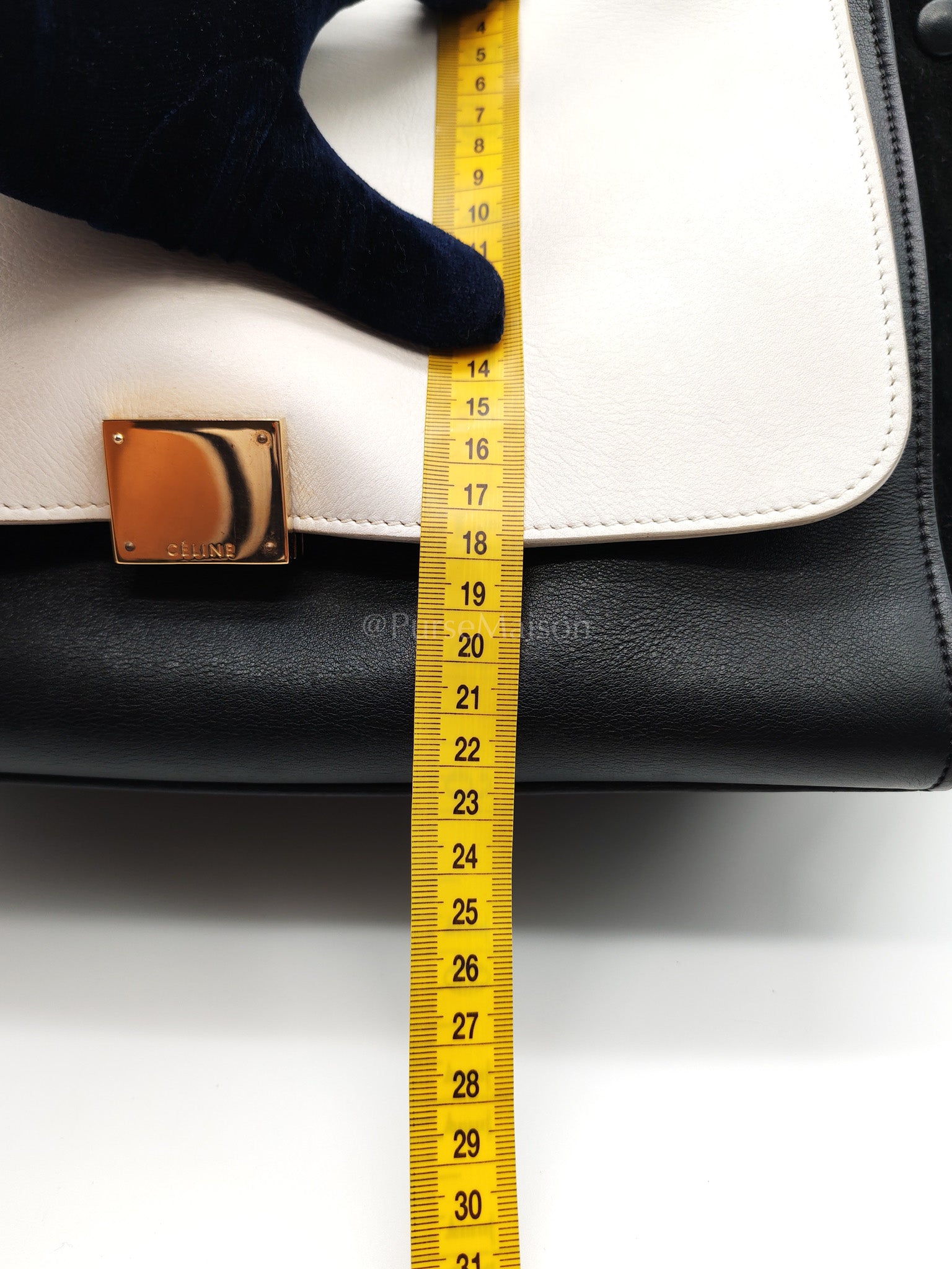 Trapeze Medium in BlacK/White Suede and Calfskin Leather | Purse Maison Luxury Bags Shop