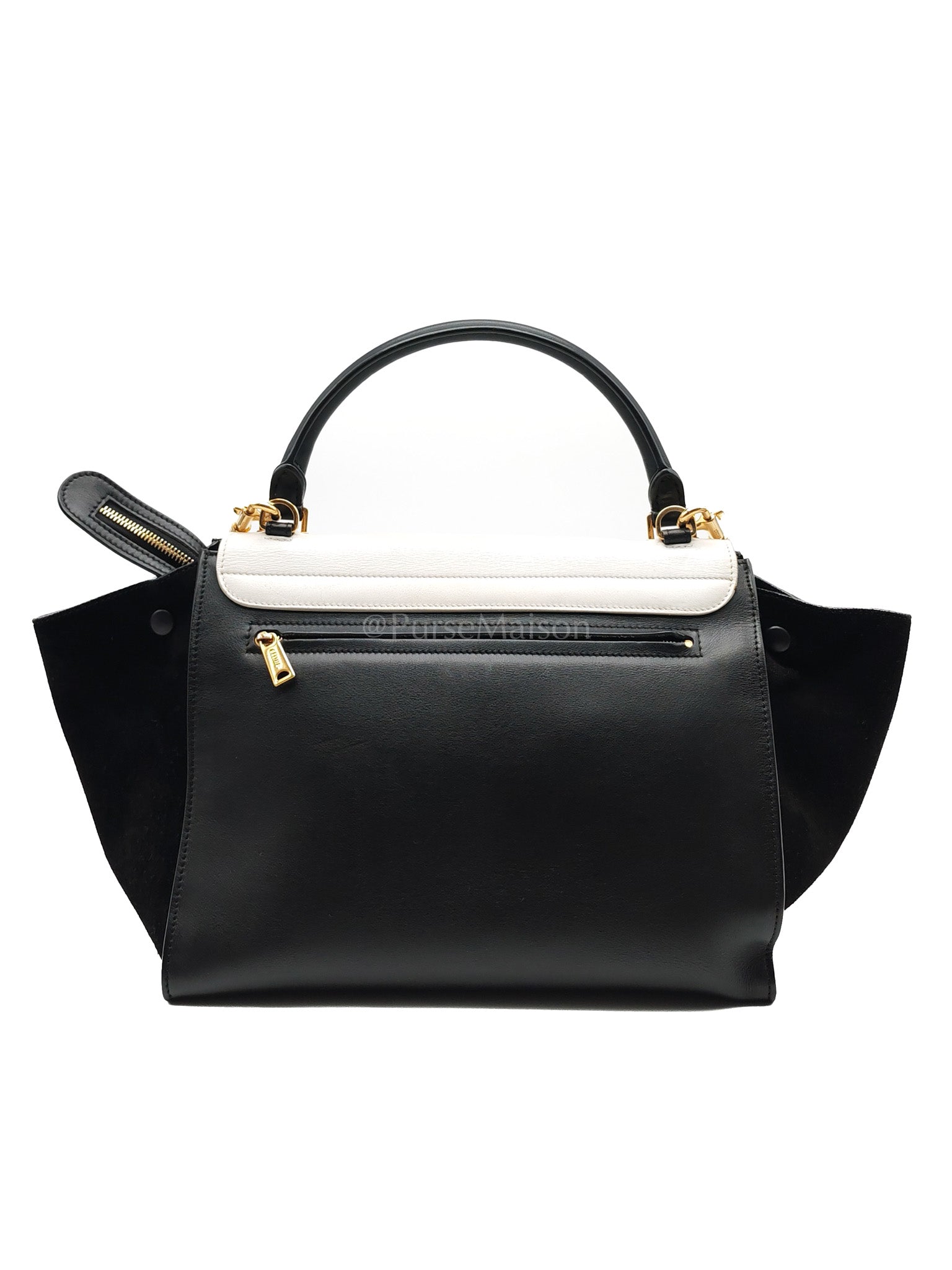 Trapeze Medium in BlacK/White Suede and Calfskin Leather | Purse Maison Luxury Bags Shop
