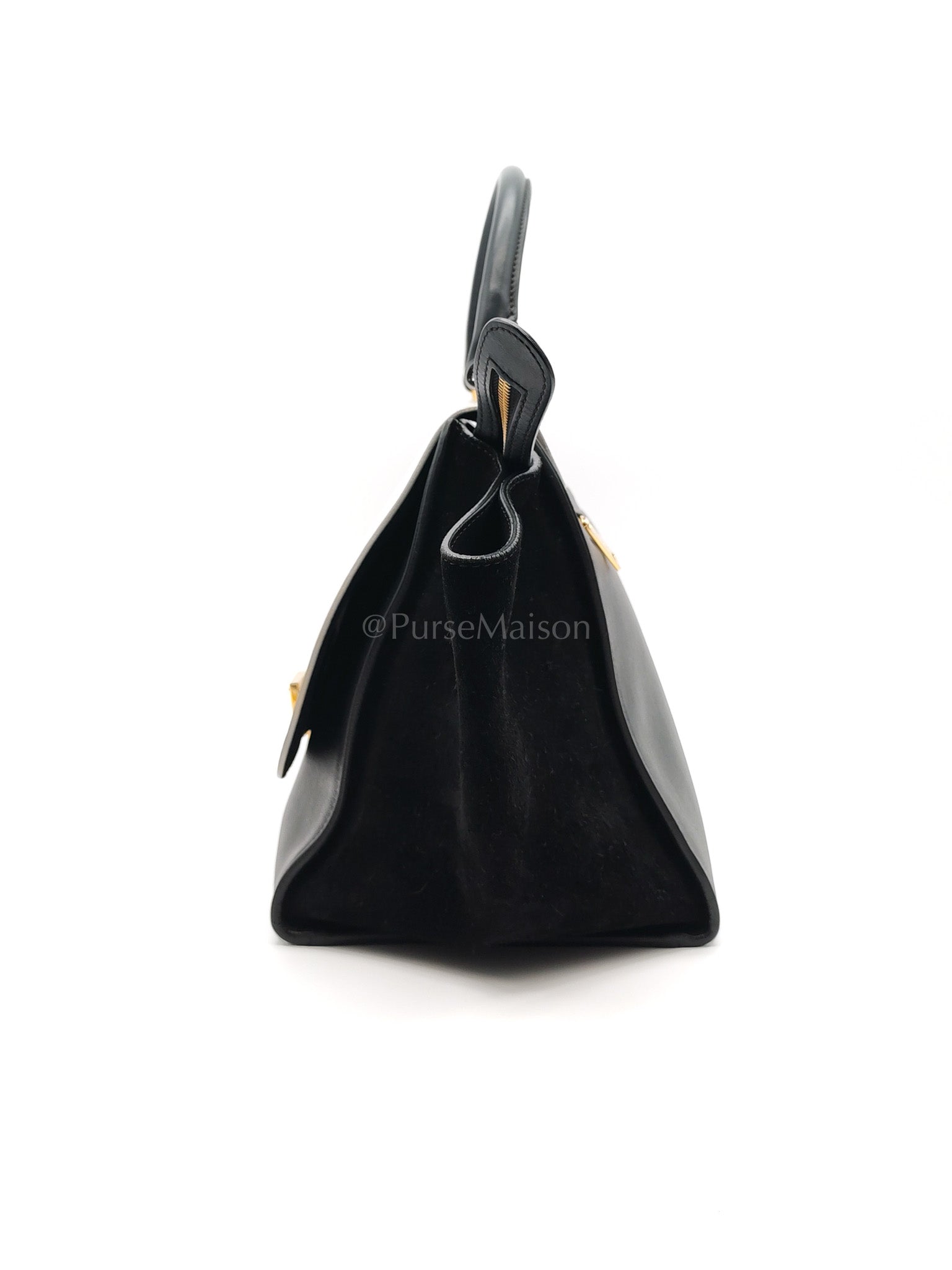 Trapeze Medium in BlacK/White Suede and Calfskin Leather | Purse Maison Luxury Bags Shop