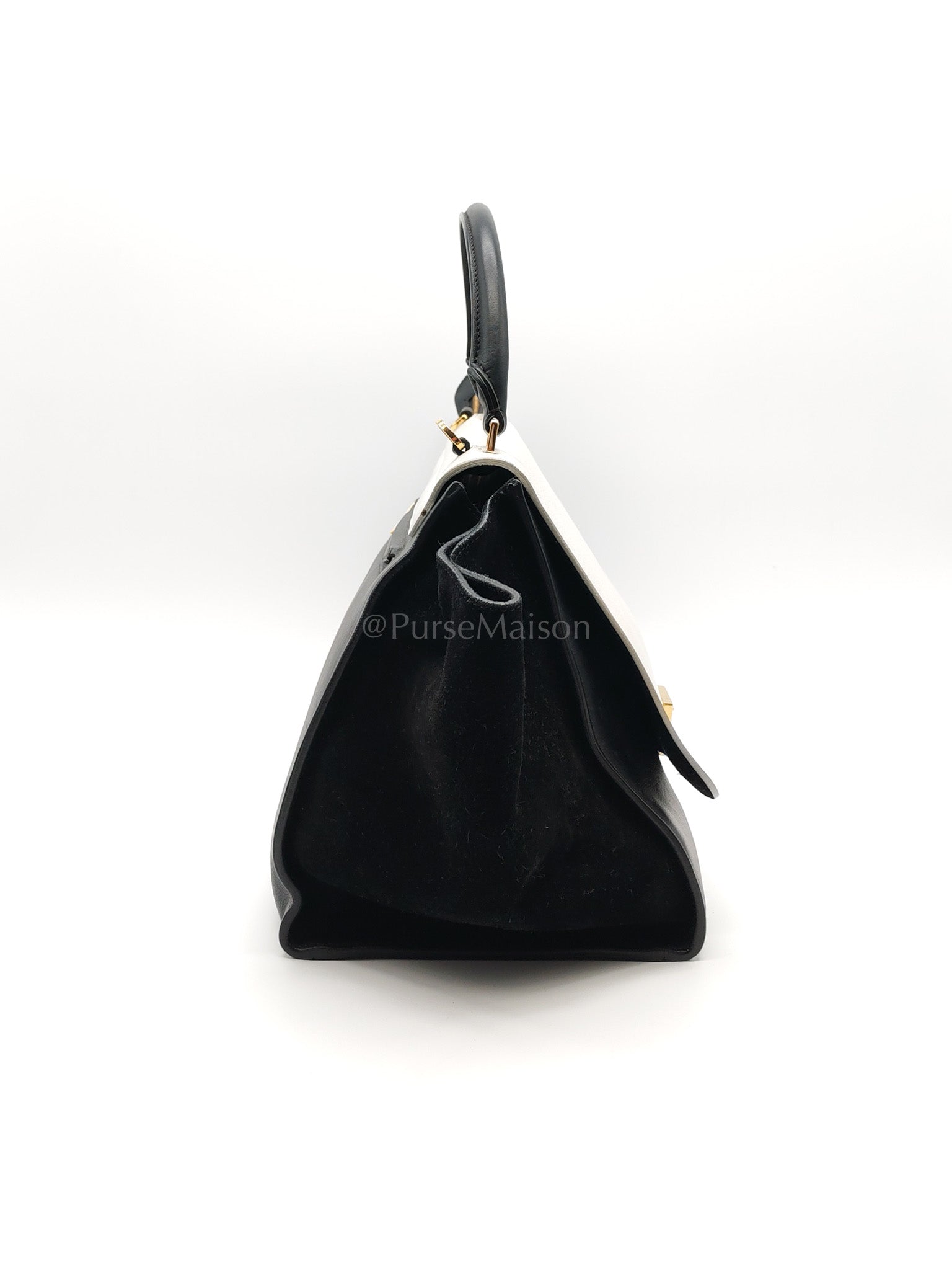 Trapeze Medium in BlacK/White Suede and Calfskin Leather | Purse Maison Luxury Bags Shop