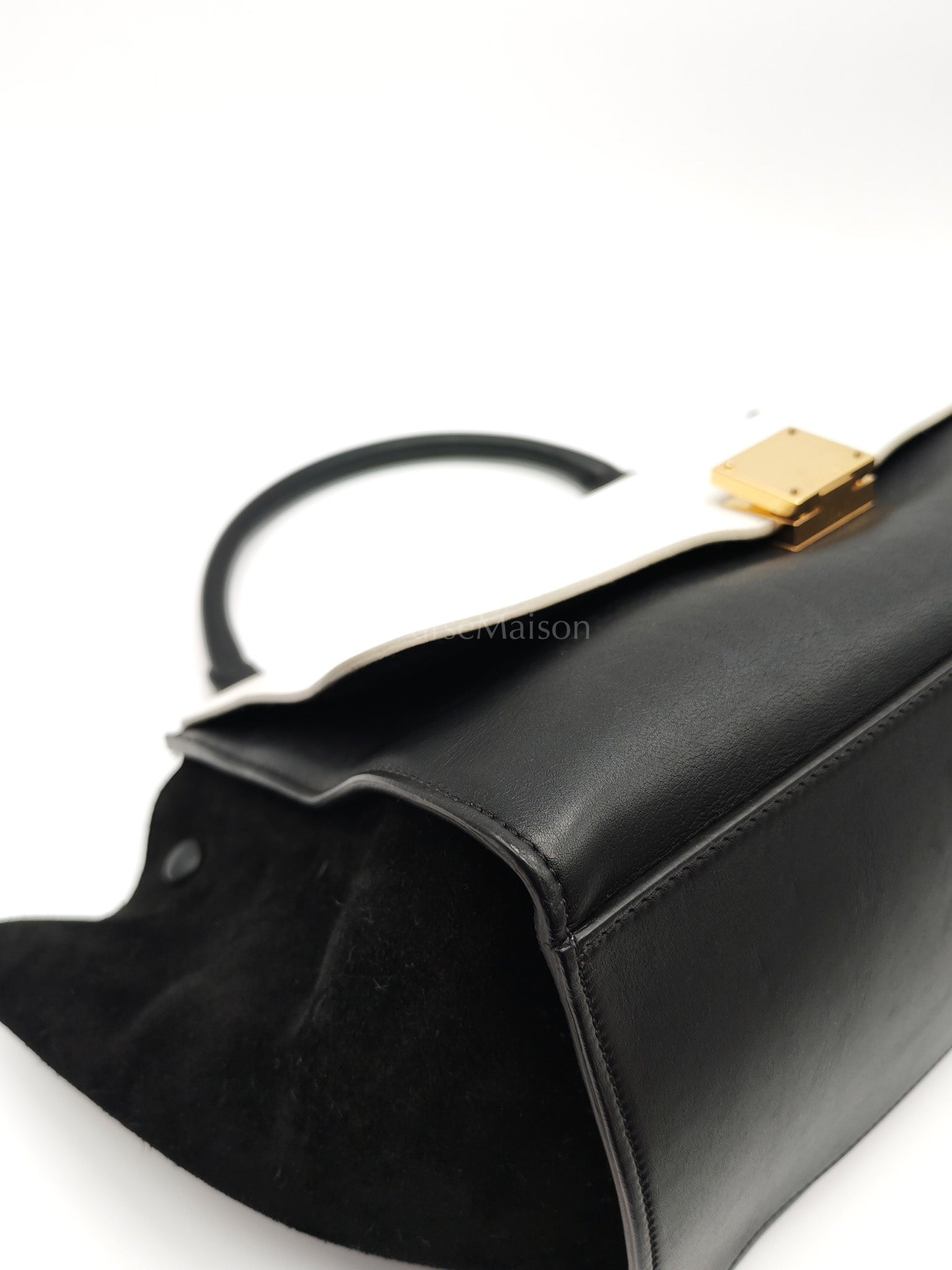 Trapeze Medium in BlacK/White Suede and Calfskin Leather | Purse Maison Luxury Bags Shop