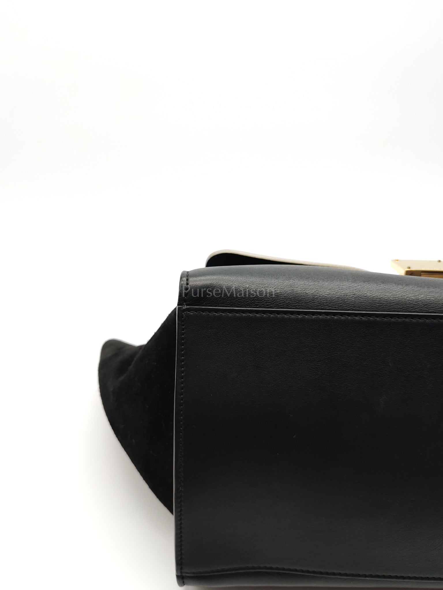 Trapeze Medium in BlacK/White Suede and Calfskin Leather | Purse Maison Luxury Bags Shop