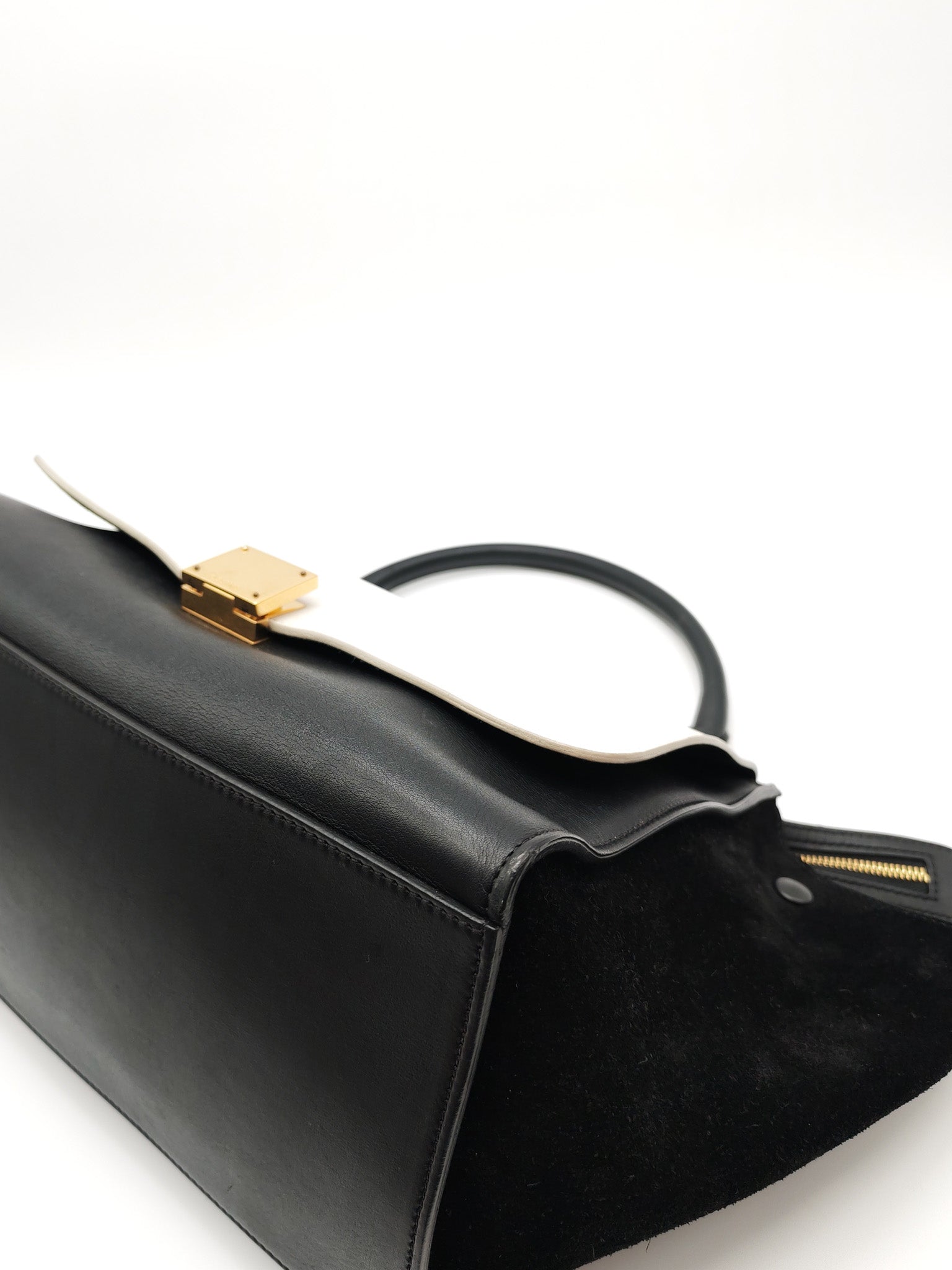 Trapeze Medium in BlacK/White Suede and Calfskin Leather | Purse Maison Luxury Bags Shop