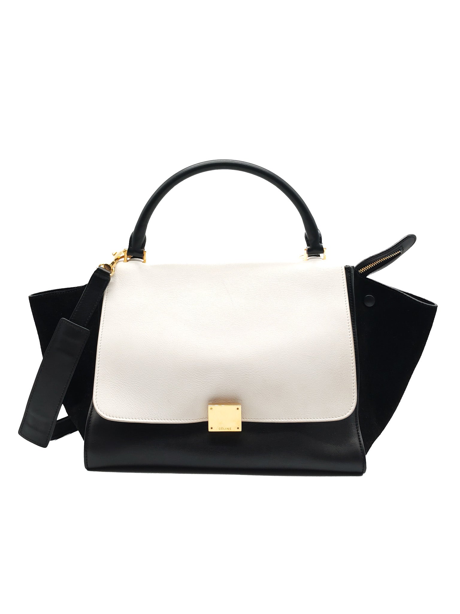 Trapeze Medium in BlacK/White Suede and Calfskin Leather | Purse Maison Luxury Bags Shop