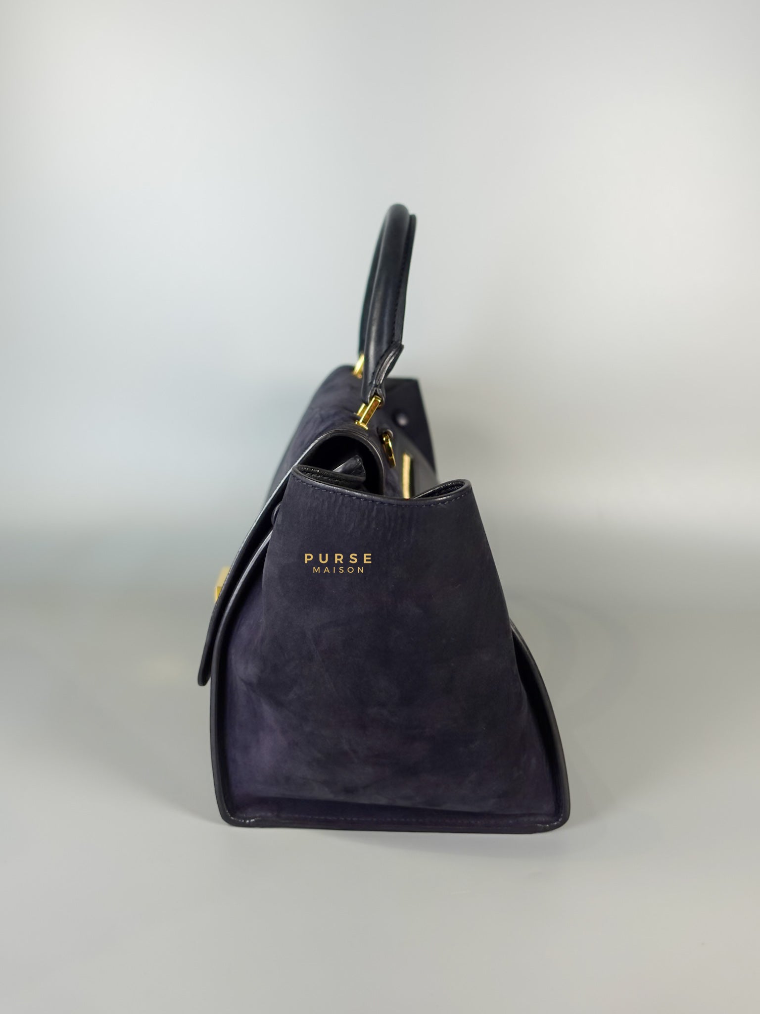 Trapeze Navy Blue Small Stamped Crocodile Nubuck Leather Bag | Purse Maison Luxury Bags Shop