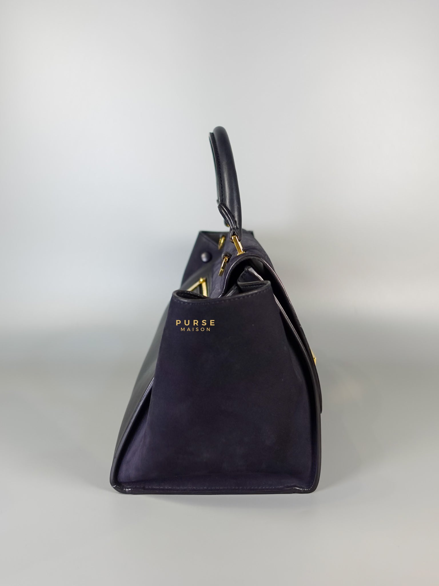 Trapeze Navy Blue Small Stamped Crocodile Nubuck Leather Bag | Purse Maison Luxury Bags Shop