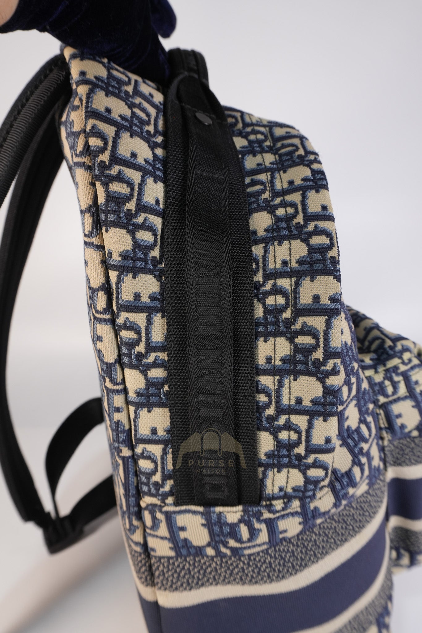 Travel Bagpack in Blue Oblique Jacquard Canvas | Purse Maison Luxury Bags Shop