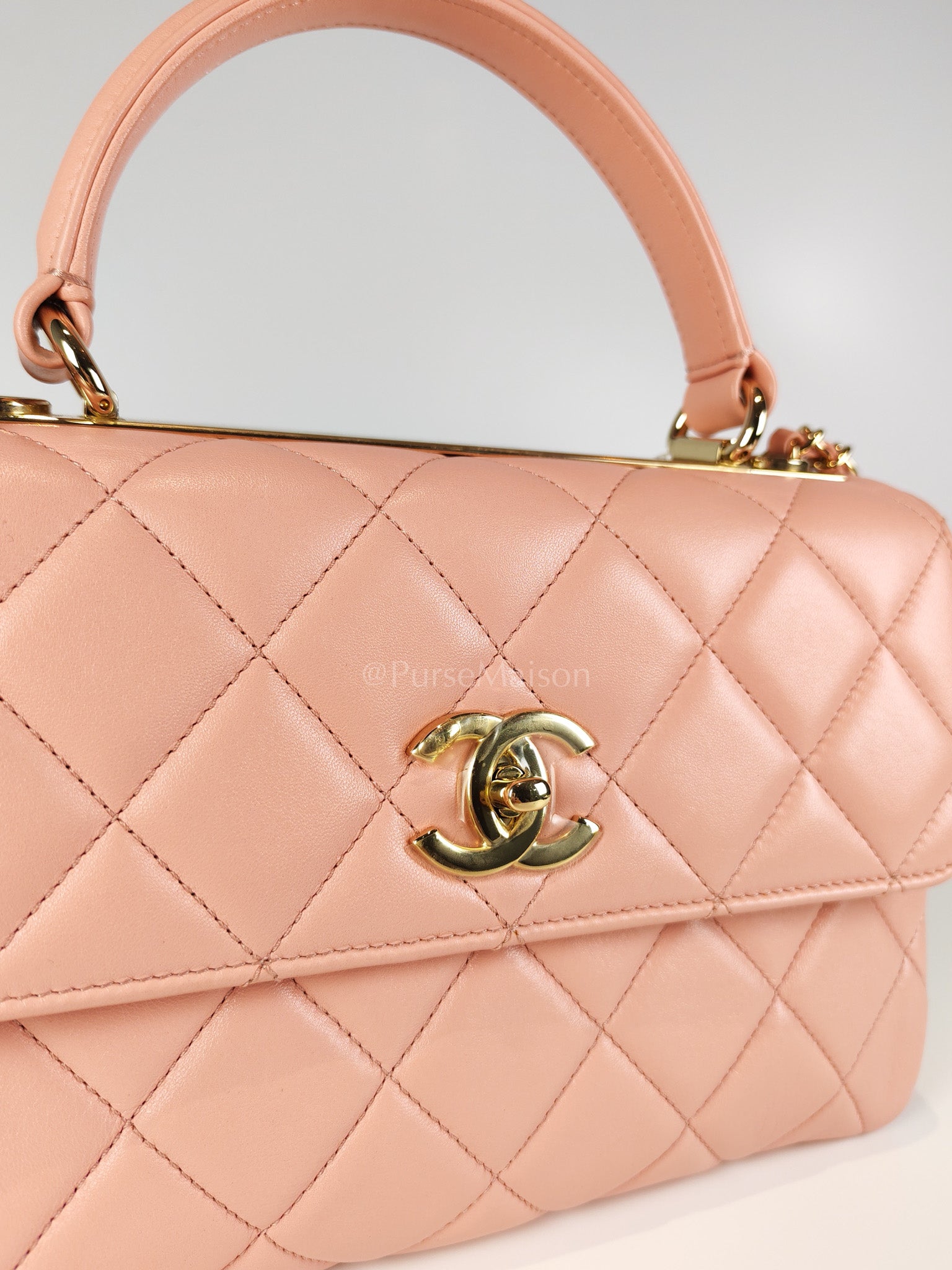Trendy CC Medium Top Handle in Pink Lambskin Leather and Gold Hardware Series 27 | Purse Maison Luxury Bags Shop