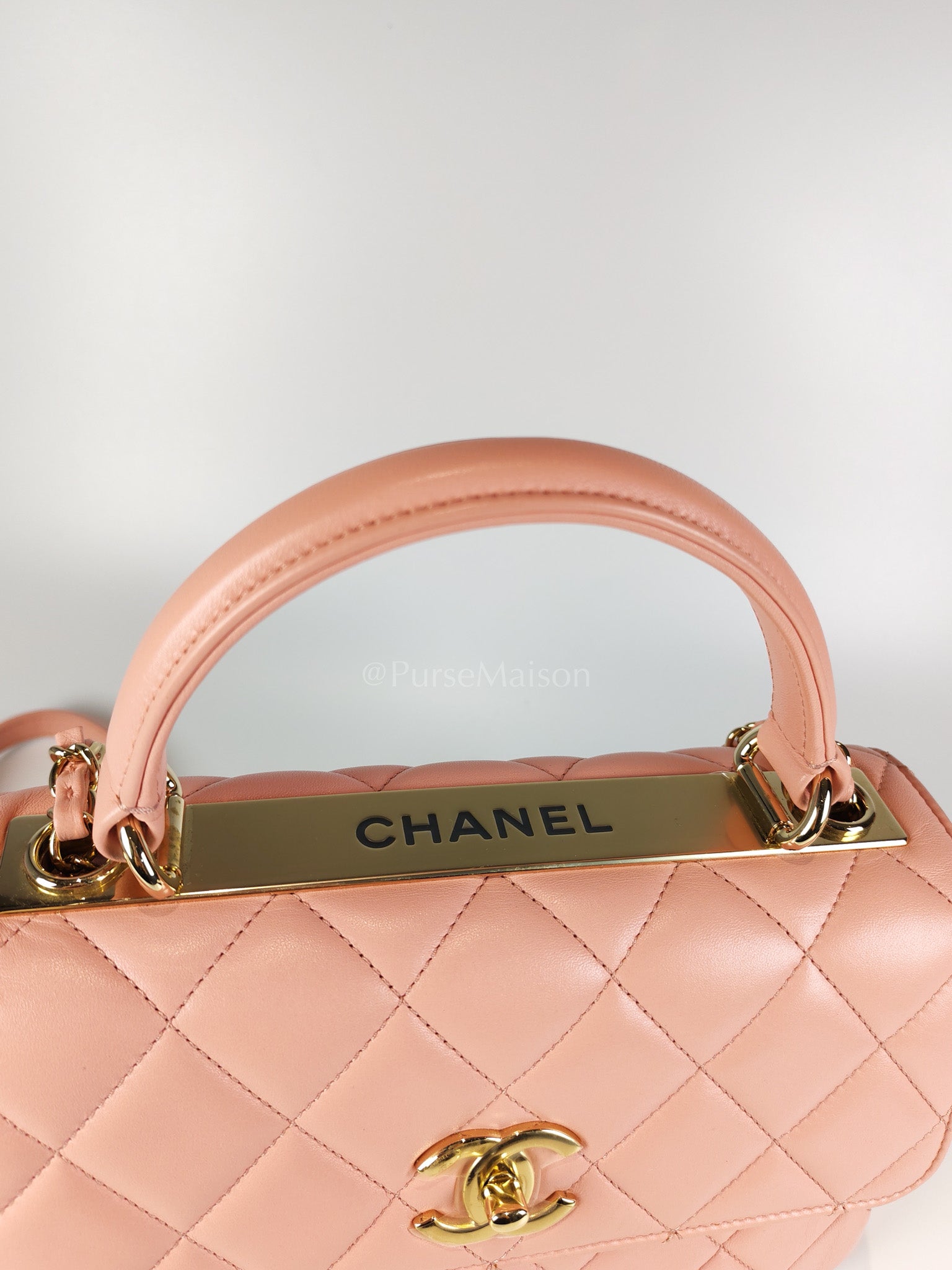 Trendy CC Medium Top Handle in Pink Lambskin Leather and Gold Hardware Series 27 | Purse Maison Luxury Bags Shop
