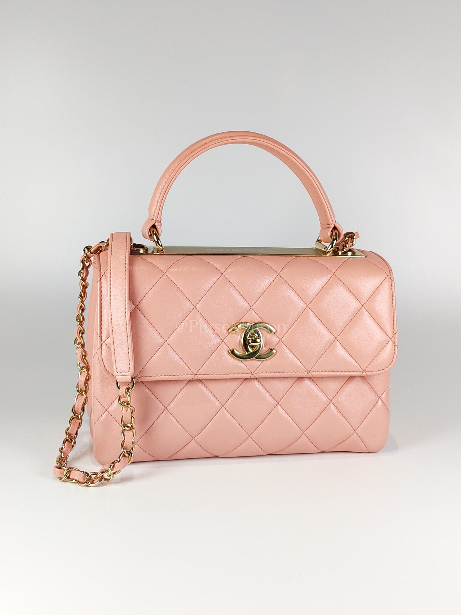 Trendy CC Medium Top Handle in Pink Lambskin Leather and Gold Hardware Series 27 | Purse Maison Luxury Bags Shop