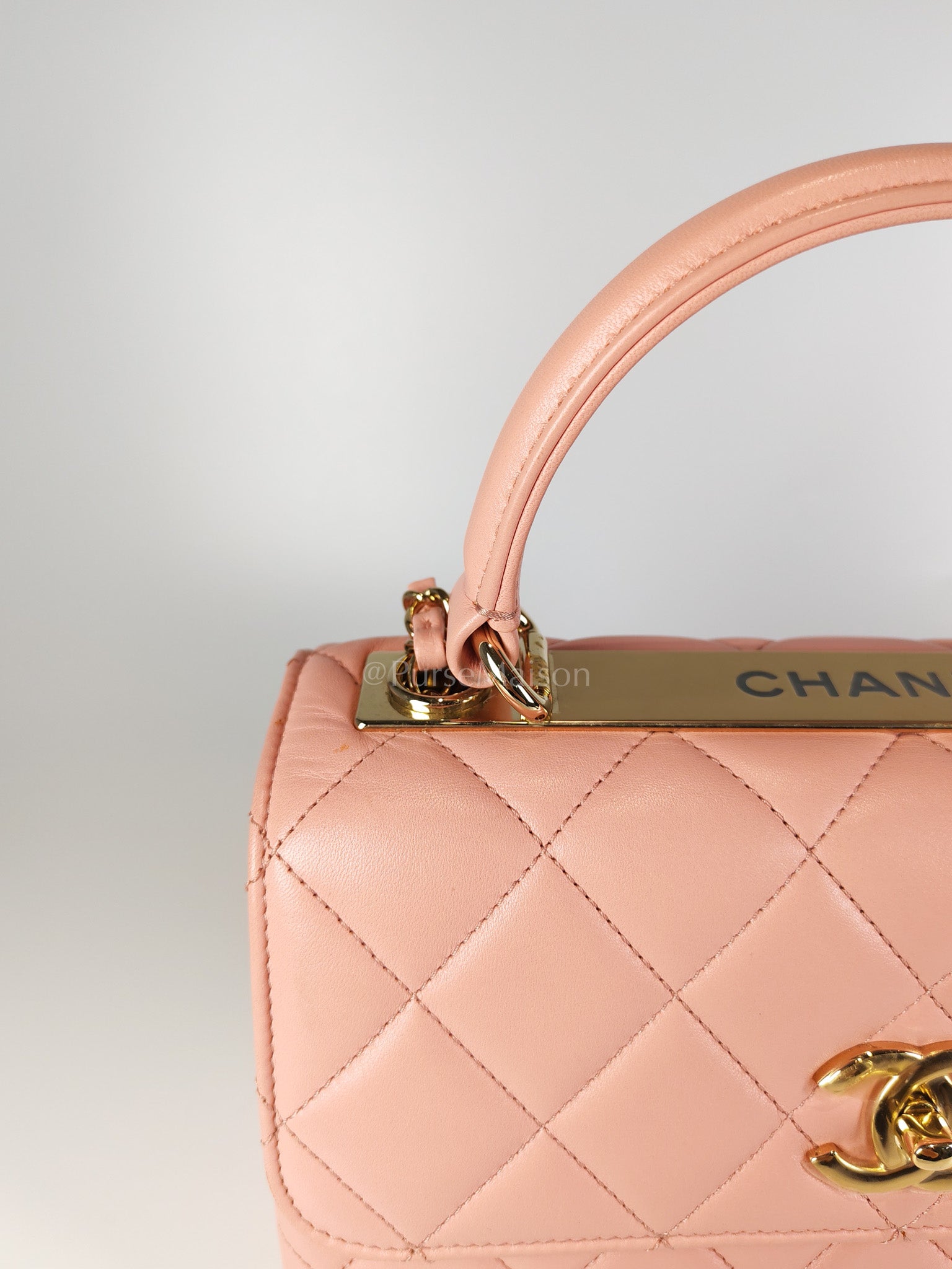 Trendy CC Medium Top Handle in Pink Lambskin Leather and Gold Hardware Series 27 | Purse Maison Luxury Bags Shop