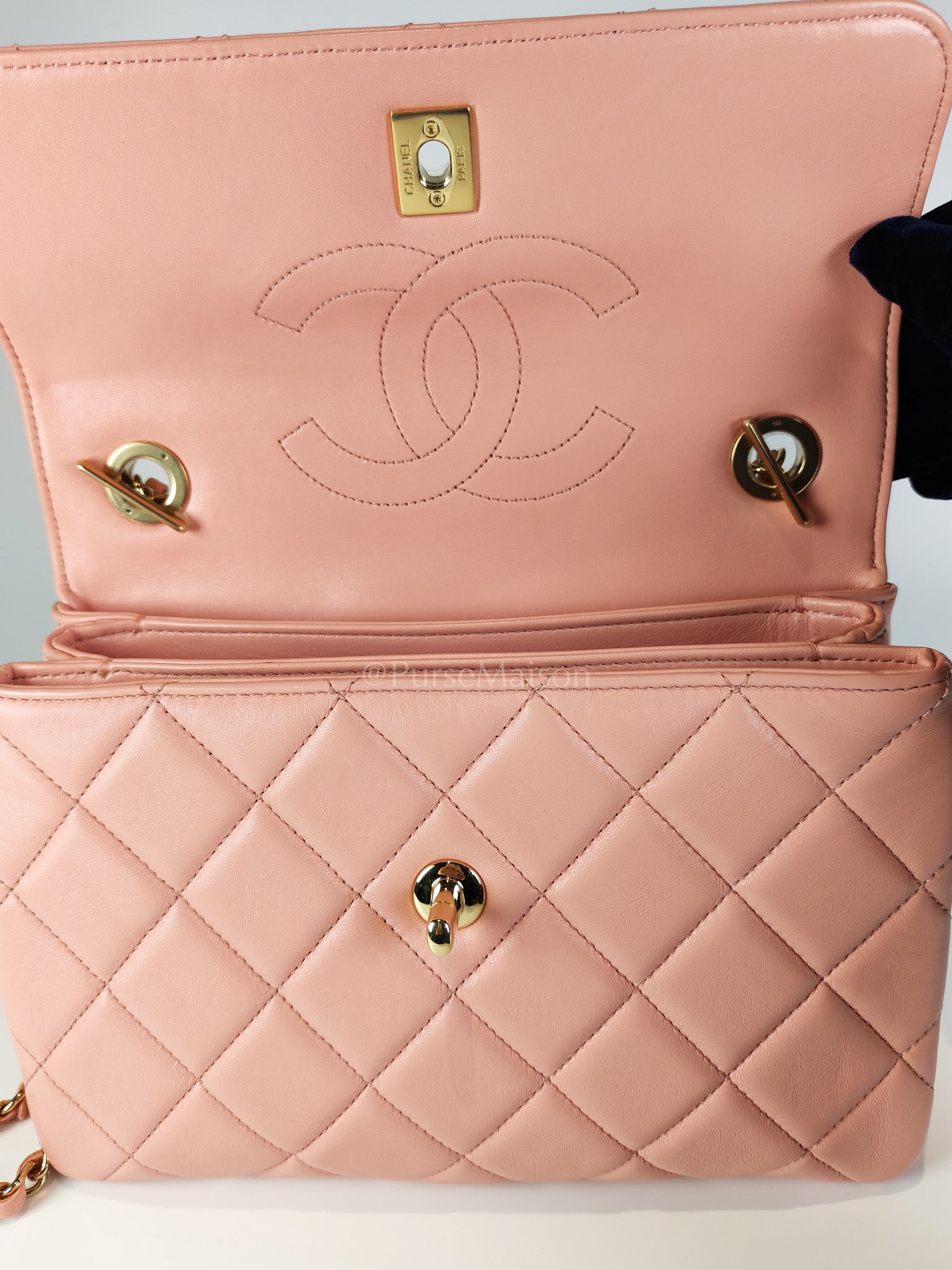 Trendy CC Medium Top Handle in Pink Lambskin Leather and Gold Hardware Series 27 | Purse Maison Luxury Bags Shop