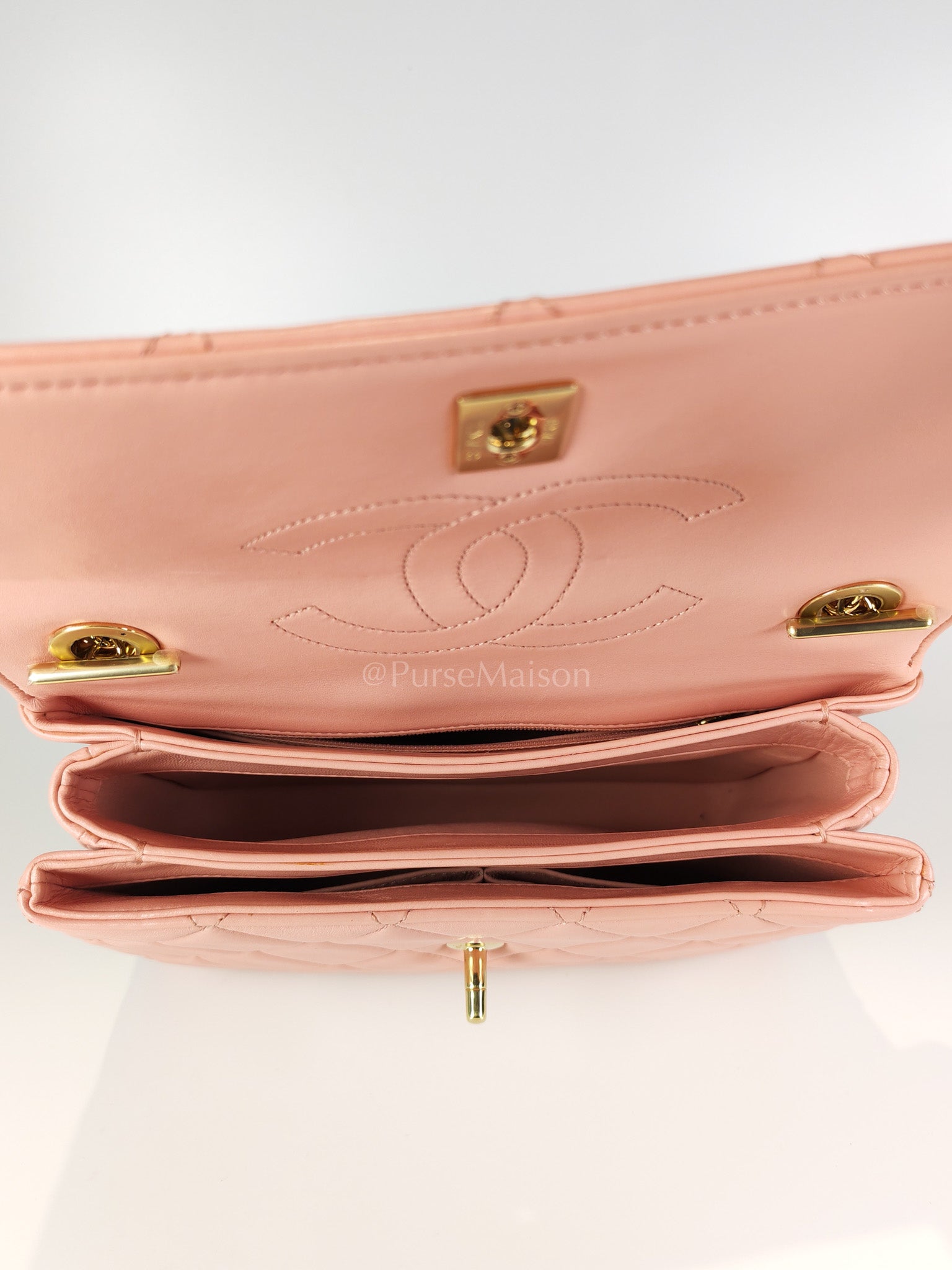 Trendy CC Medium Top Handle in Pink Lambskin Leather and Gold Hardware Series 27 | Purse Maison Luxury Bags Shop