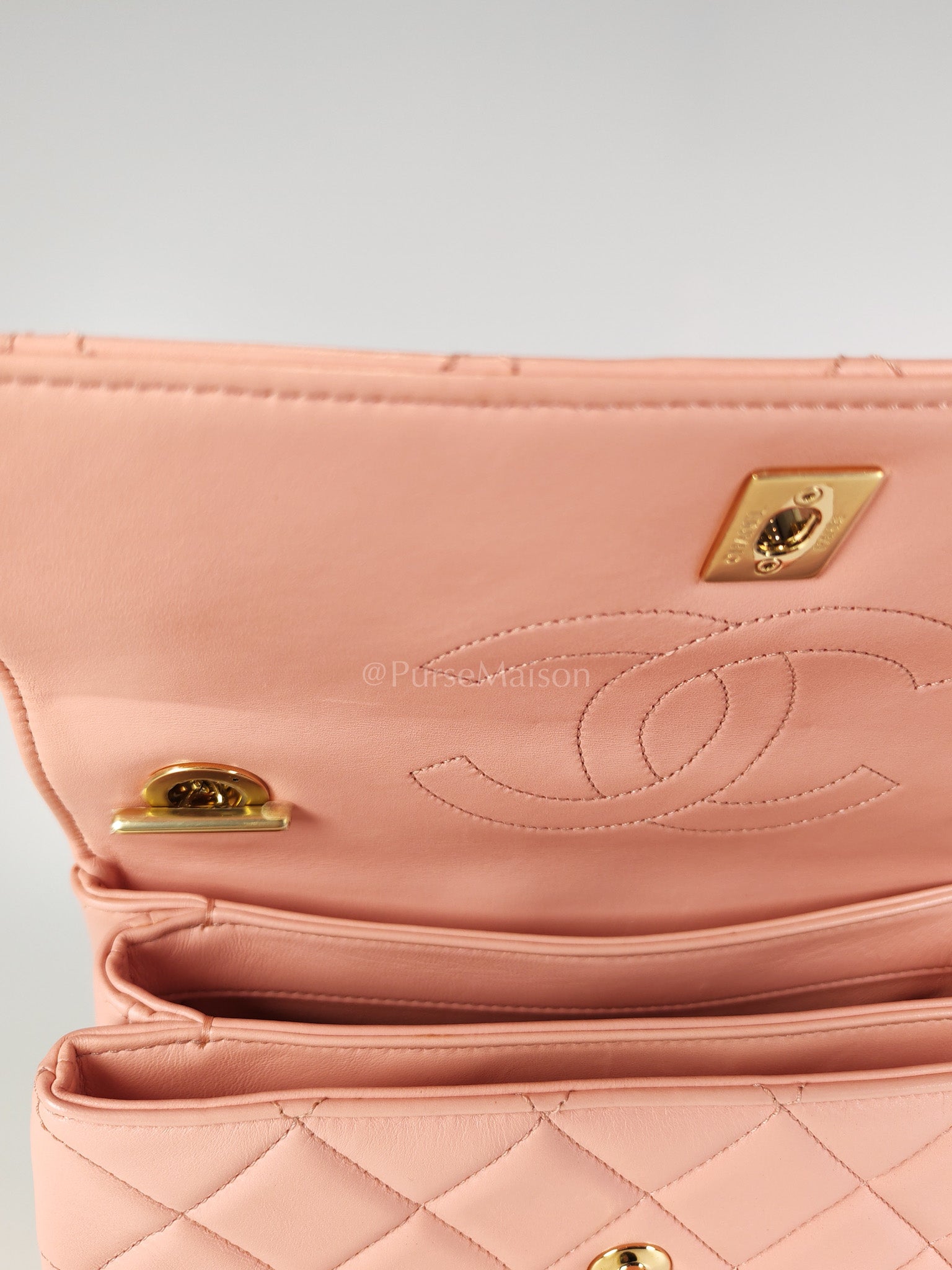 Trendy CC Medium Top Handle in Pink Lambskin Leather and Gold Hardware Series 27 | Purse Maison Luxury Bags Shop