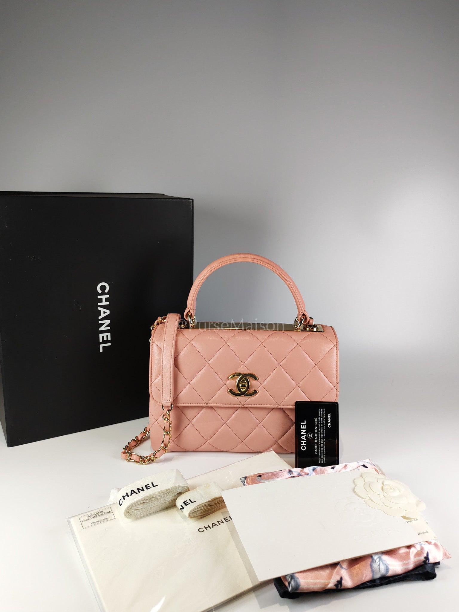 Trendy CC Medium Top Handle in Pink Lambskin Leather and Gold Hardware Series 27 | Purse Maison Luxury Bags Shop