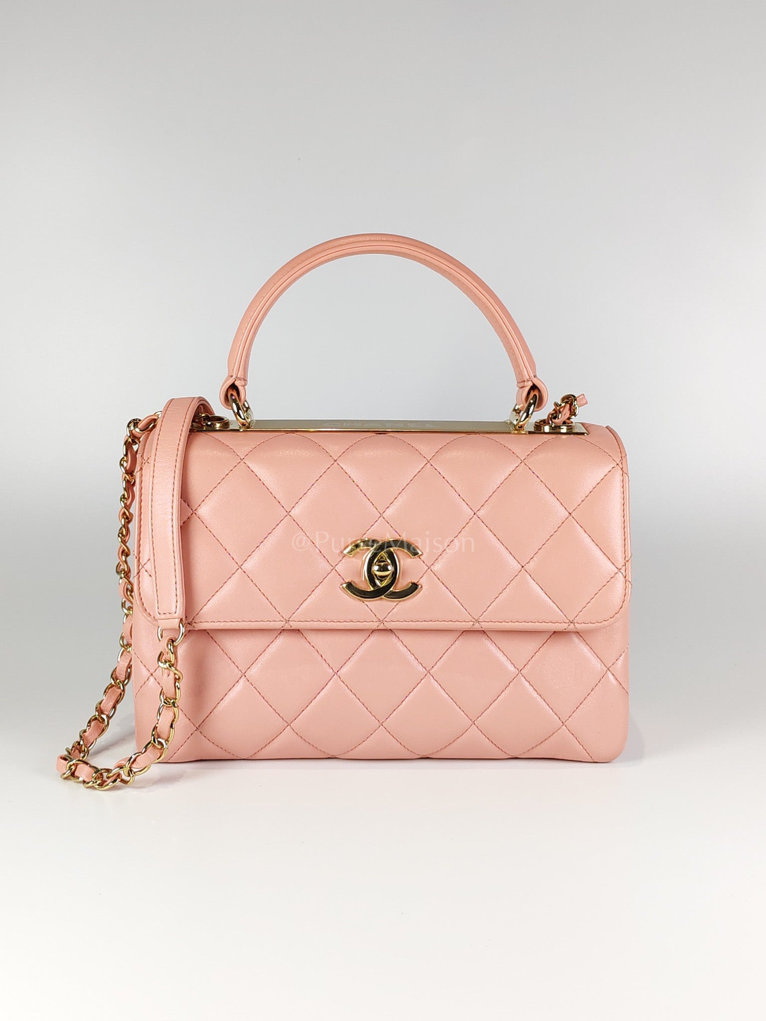 Trendy CC Medium Top Handle in Pink Lambskin Leather and Gold Hardware Series 27 | Purse Maison Luxury Bags Shop
