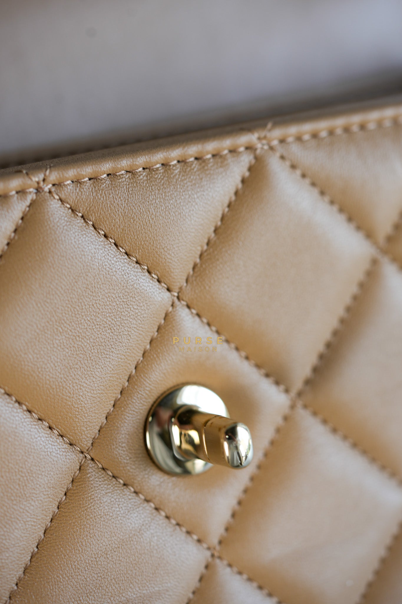 Trendy CC Small in Dark Beige Lambskin and Light Gold Hardware (Microchip) | Purse Maison Luxury Bags Shop