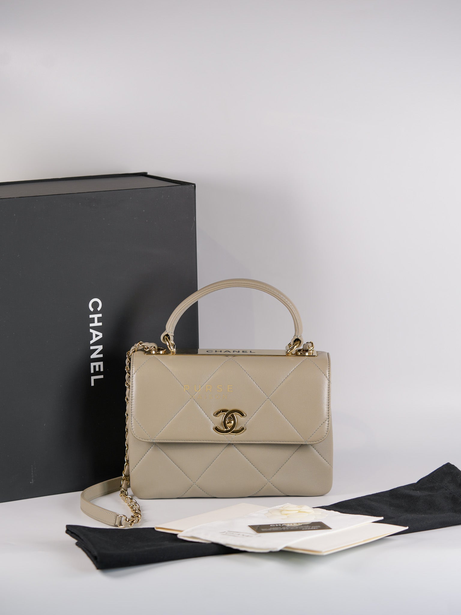 Trendy CC Small in Gray Lambskin Leather in Light Gold Hardware Series 28 | Purse Maison Luxury Bags Shop
