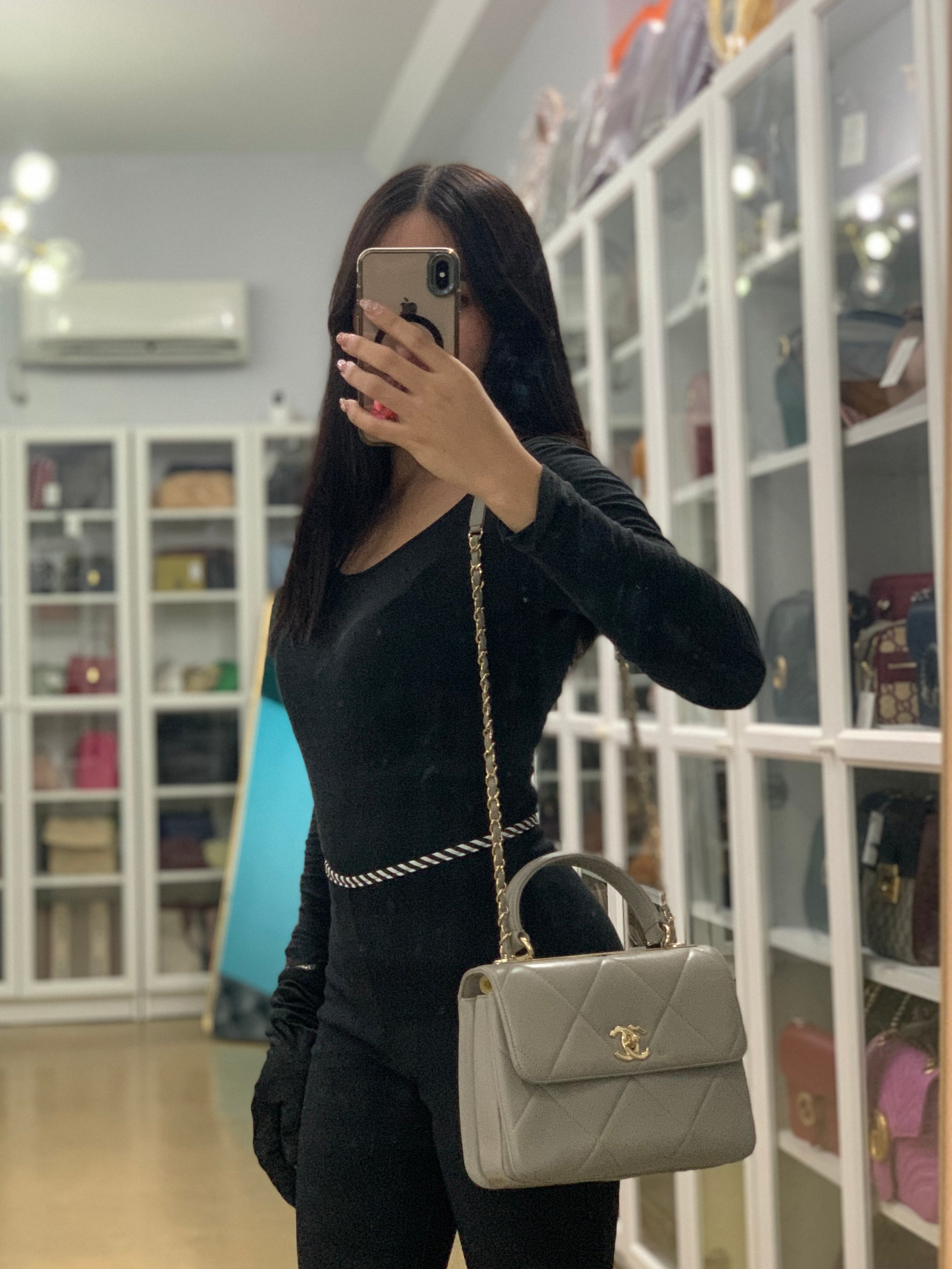Trendy CC Small in Gray Lambskin Leather in Light Gold Hardware Series 28 | Purse Maison Luxury Bags Shop