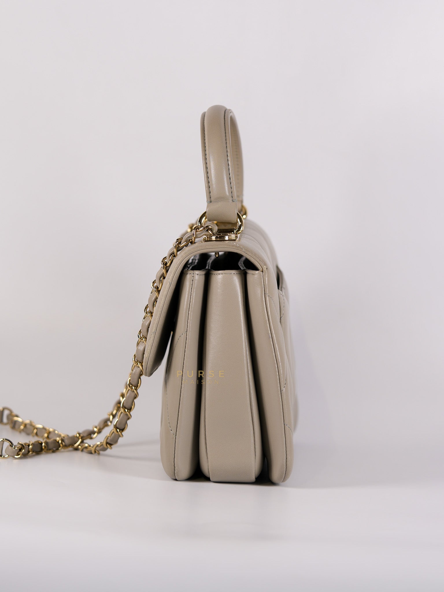 Trendy CC Small in Gray Lambskin Leather in Light Gold Hardware Series 28 | Purse Maison Luxury Bags Shop