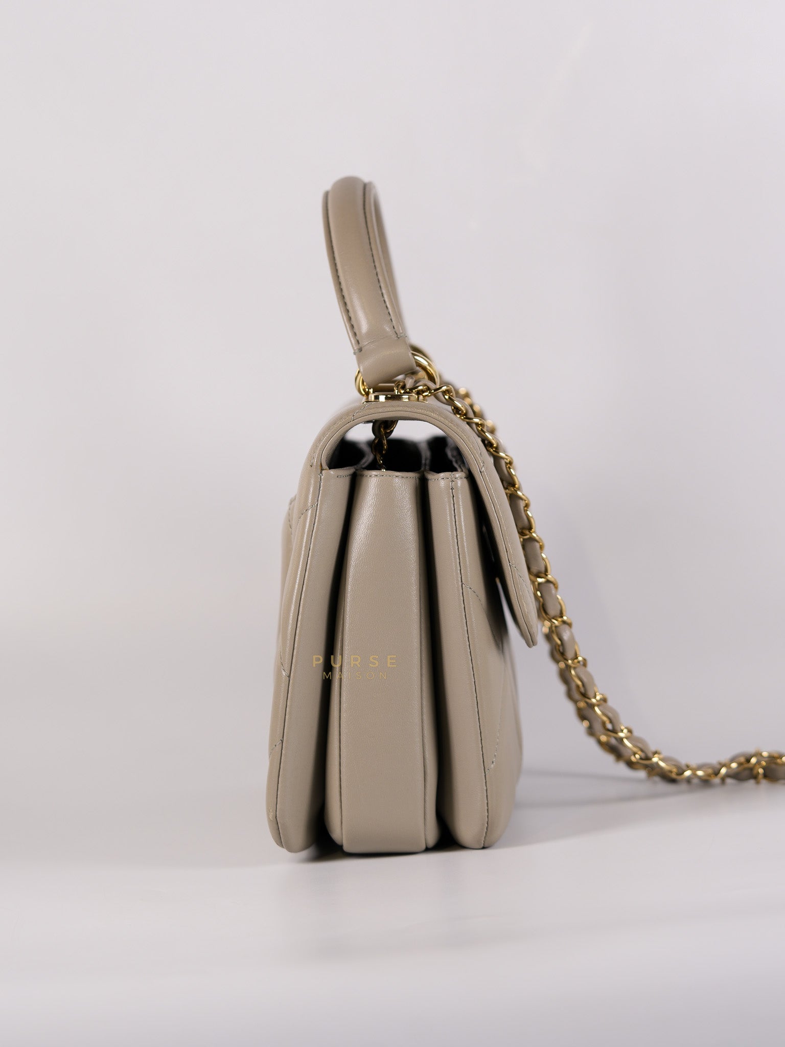 Trendy CC Small in Gray Lambskin Leather in Light Gold Hardware Series 28 | Purse Maison Luxury Bags Shop