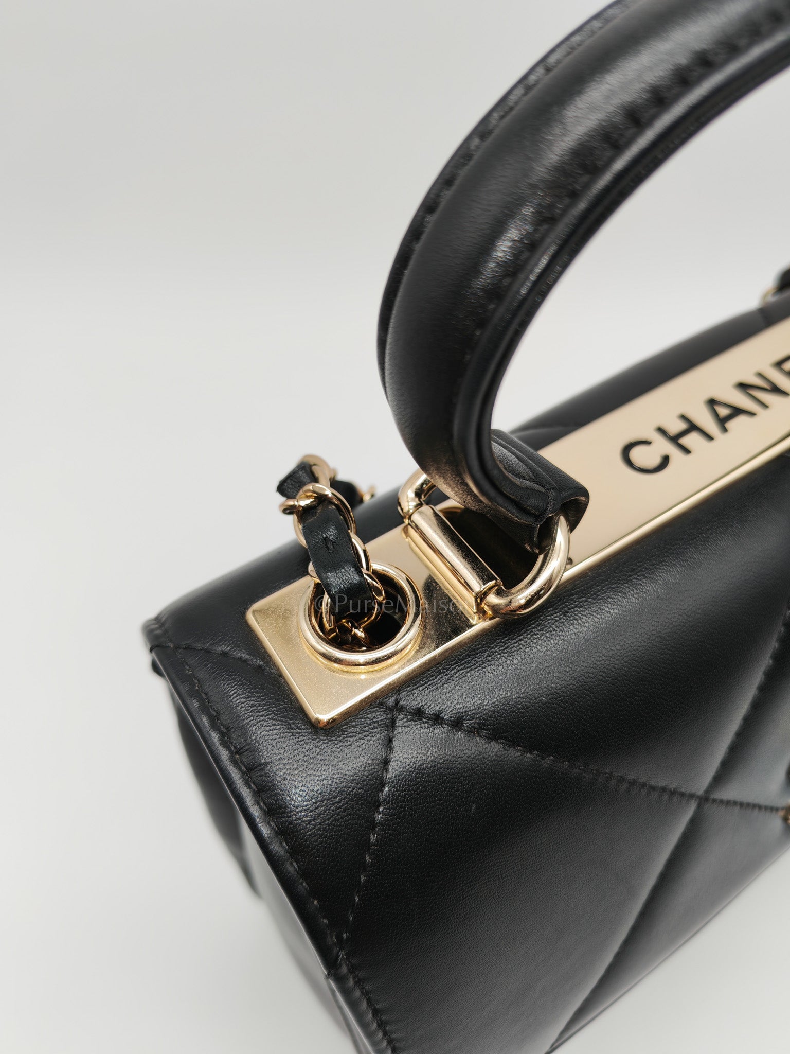 Trendy CC Small Top Handle Bag in Black Quilted Lambskin Leather & Light Gold Hardware Series 28 | Purse Maison Luxury Bags Shop