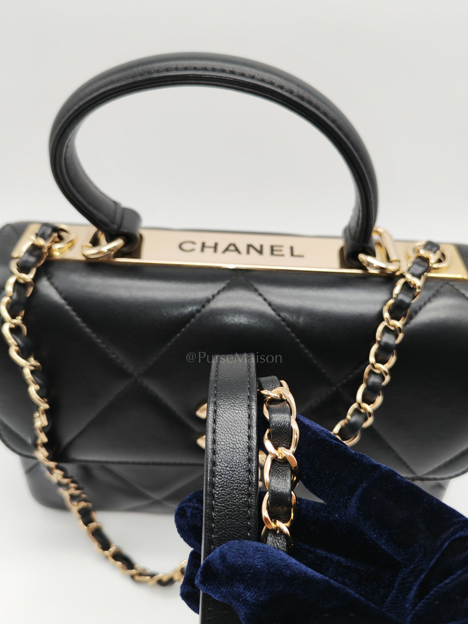 Trendy CC Small Top Handle Bag in Black Quilted Lambskin Leather & Light Gold Hardware Series 28 | Purse Maison Luxury Bags Shop