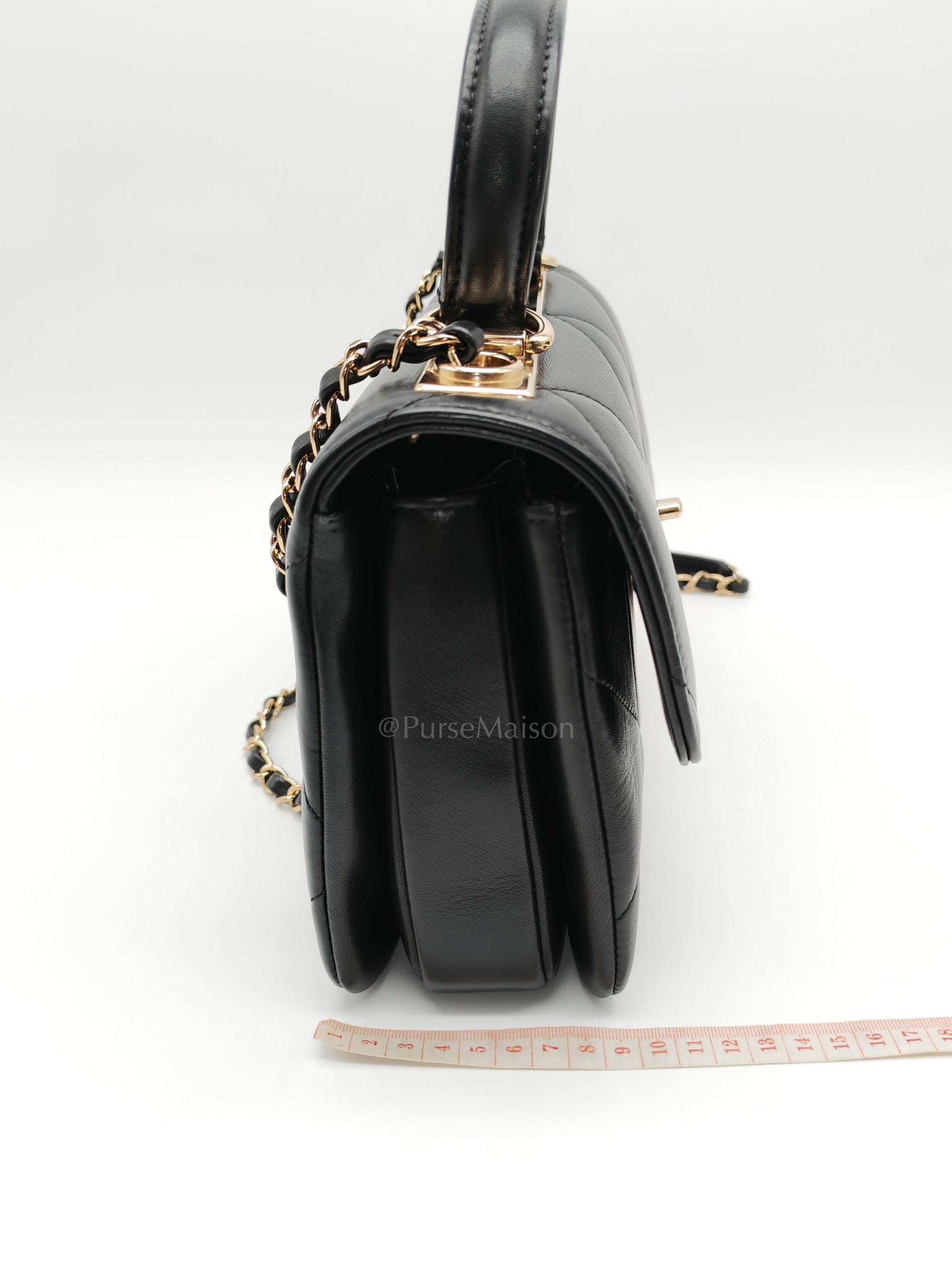 Trendy CC Small Top Handle Bag in Black Quilted Lambskin Leather & Light Gold Hardware Series 28 | Purse Maison Luxury Bags Shop