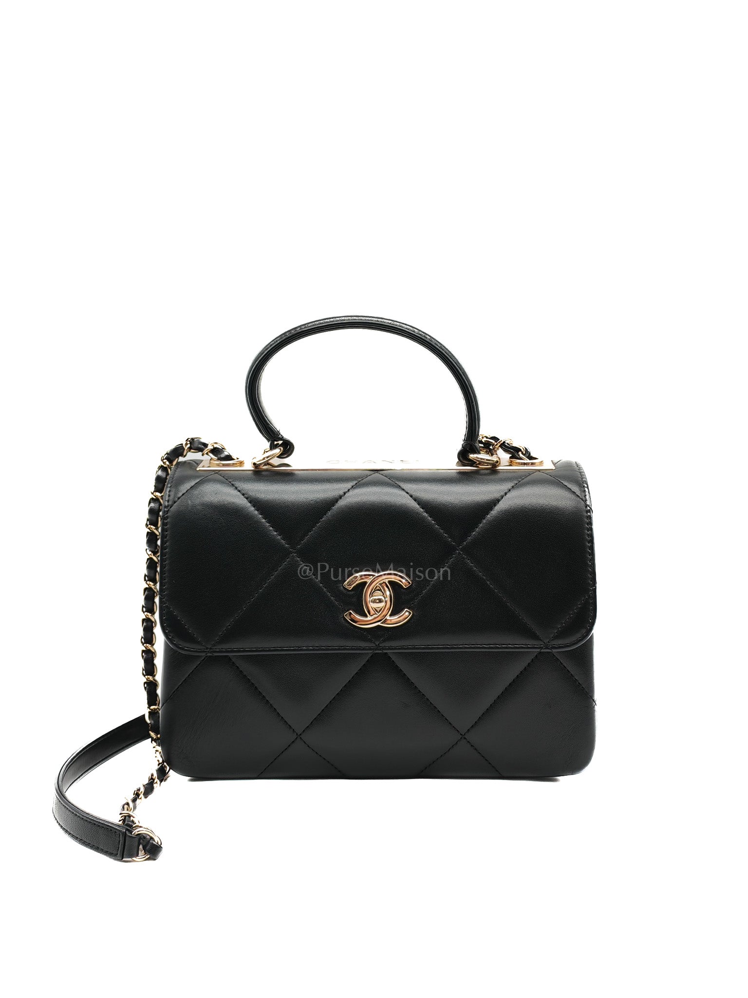 Trendy CC Small Top Handle Bag in Black Quilted Lambskin Leather & Light Gold Hardware Series 28 | Purse Maison Luxury Bags Shop