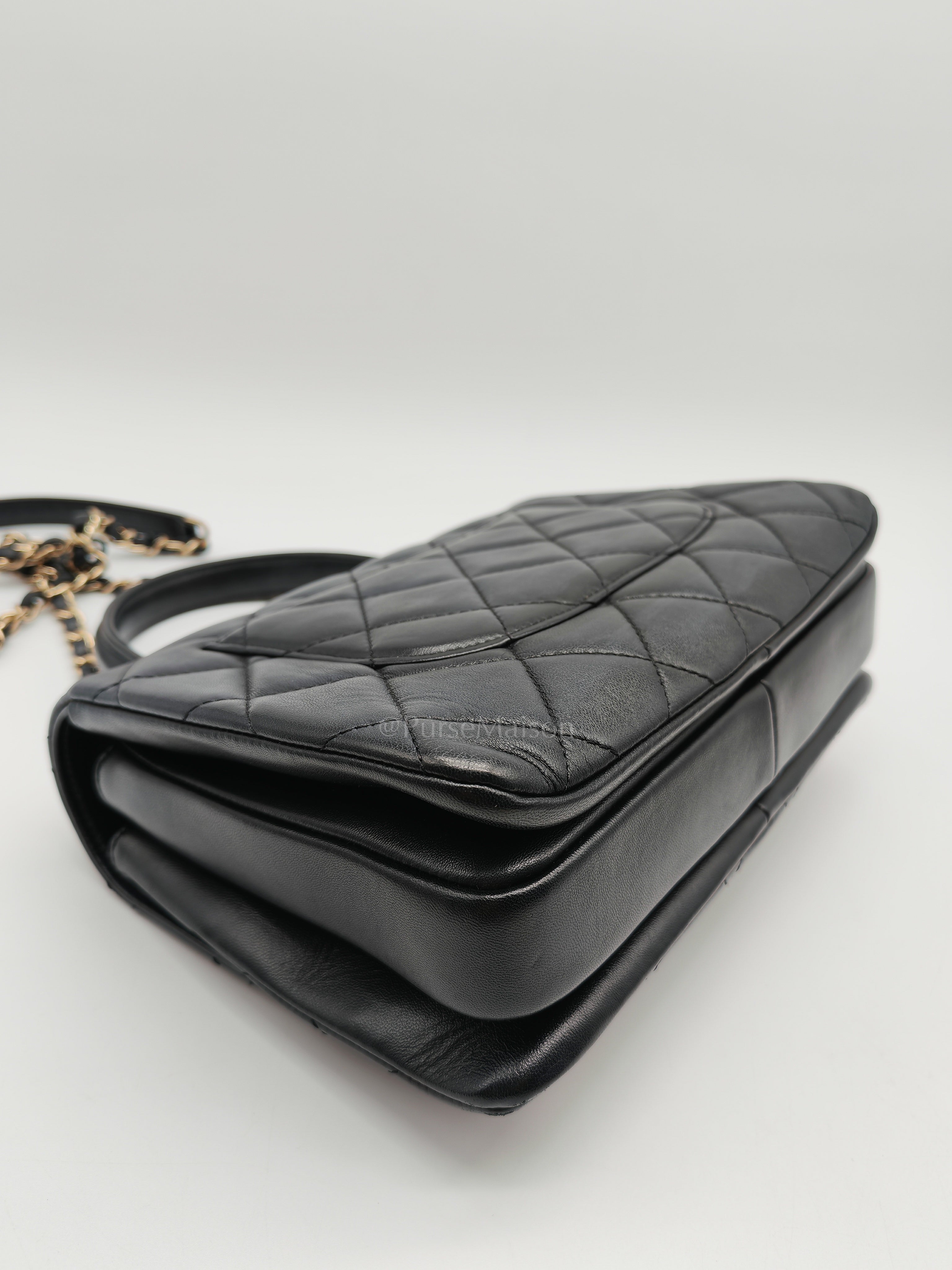 Trendy CC Top Handle Flap Bag in Dark Navy Blue Quilted Lambskin Leather & Light Gold Hardware Microchip Microchip | Purse Maison Luxury Bags Shop