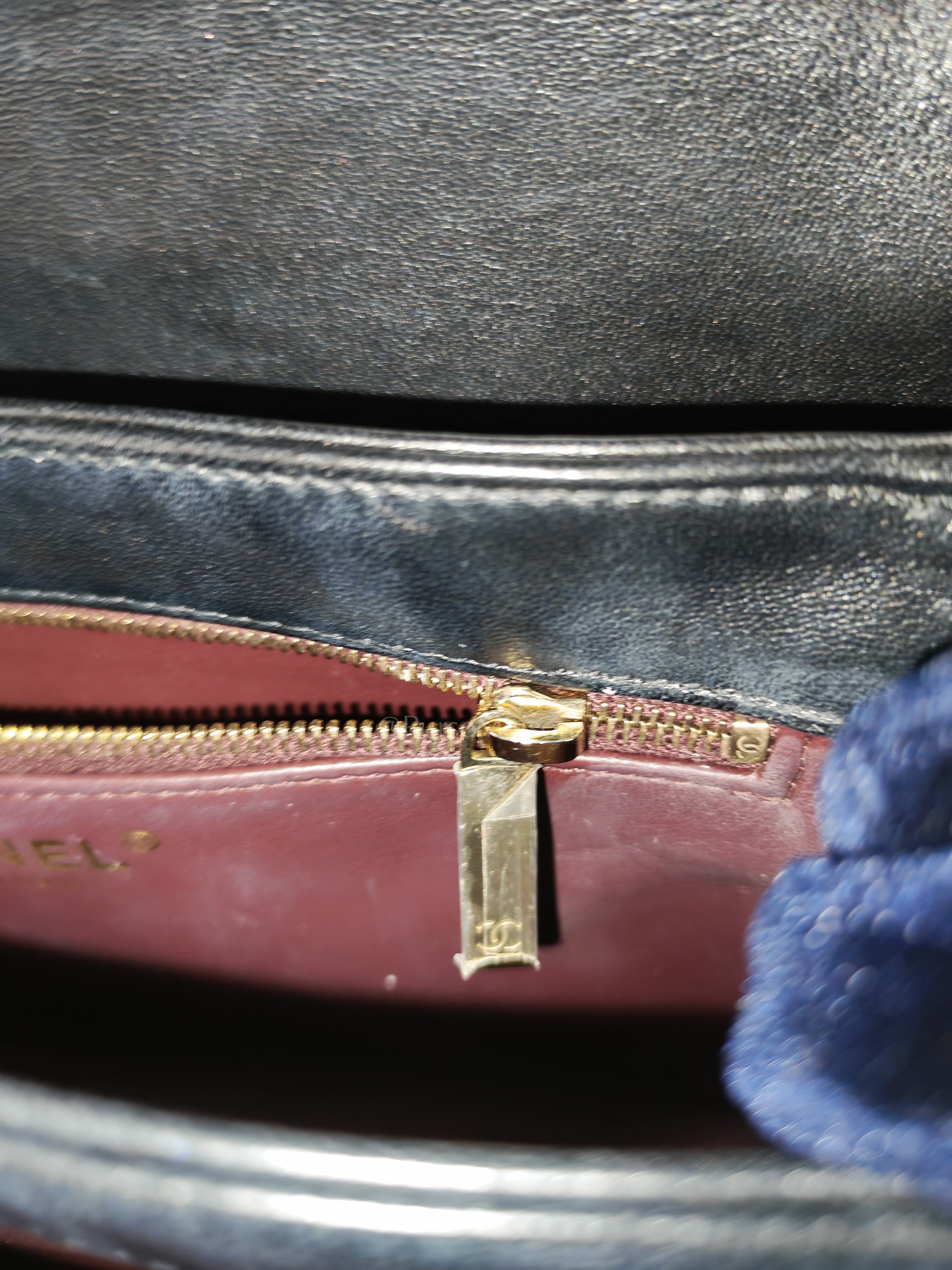 Trendy CC Top Handle Flap Bag in Dark Navy Blue Quilted Lambskin Leather & Light Gold Hardware Microchip Microchip | Purse Maison Luxury Bags Shop