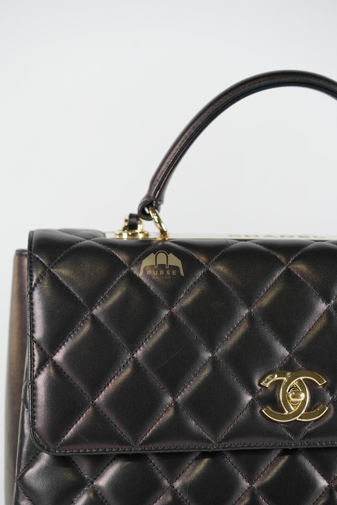 Trendy CC Top Handle Jumbo in Black Lambskin Light Gold Hardware (Series 19) | Purse Maison Luxury Bags Shop
