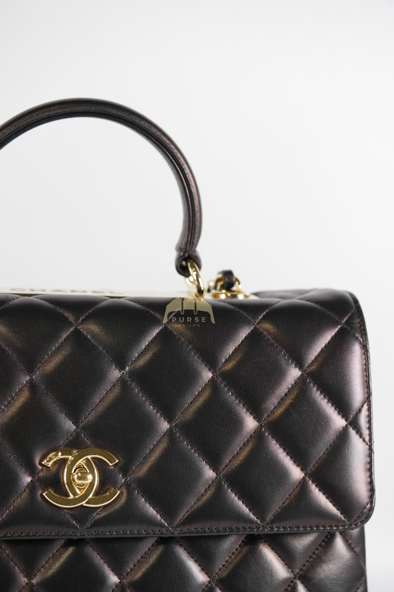 Trendy CC Top Handle Jumbo in Black Lambskin Light Gold Hardware (Series 19) | Purse Maison Luxury Bags Shop