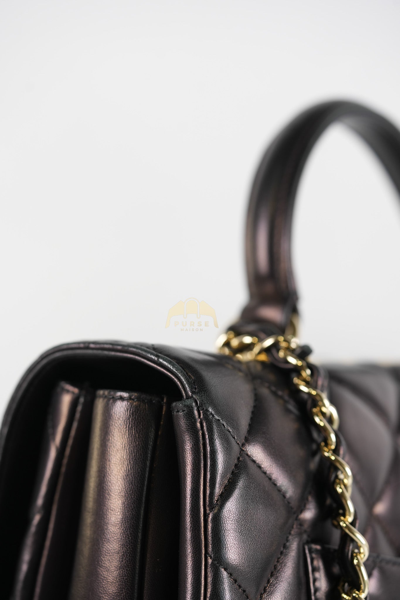 Trendy CC Top Handle Jumbo in Black Lambskin Light Gold Hardware (Series 19) | Purse Maison Luxury Bags Shop