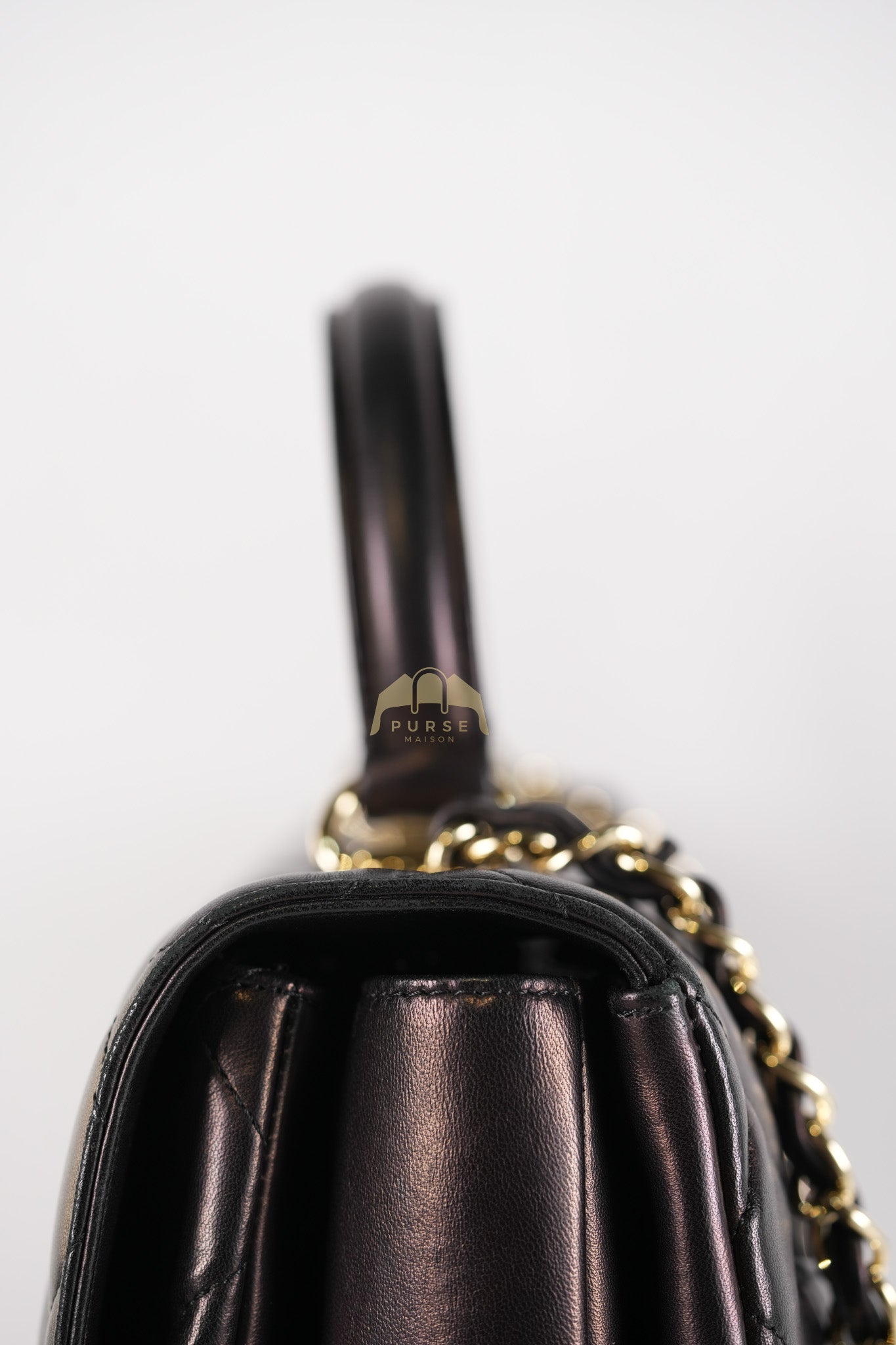 Trendy CC Top Handle Jumbo in Black Lambskin Light Gold Hardware (Series 19) | Purse Maison Luxury Bags Shop
