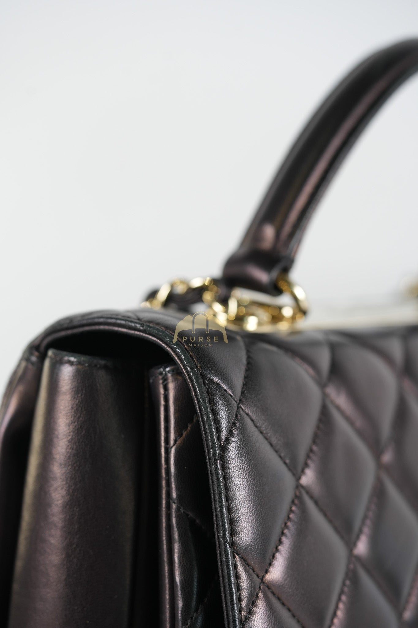 Trendy CC Top Handle Jumbo in Black Lambskin Light Gold Hardware (Series 19) | Purse Maison Luxury Bags Shop