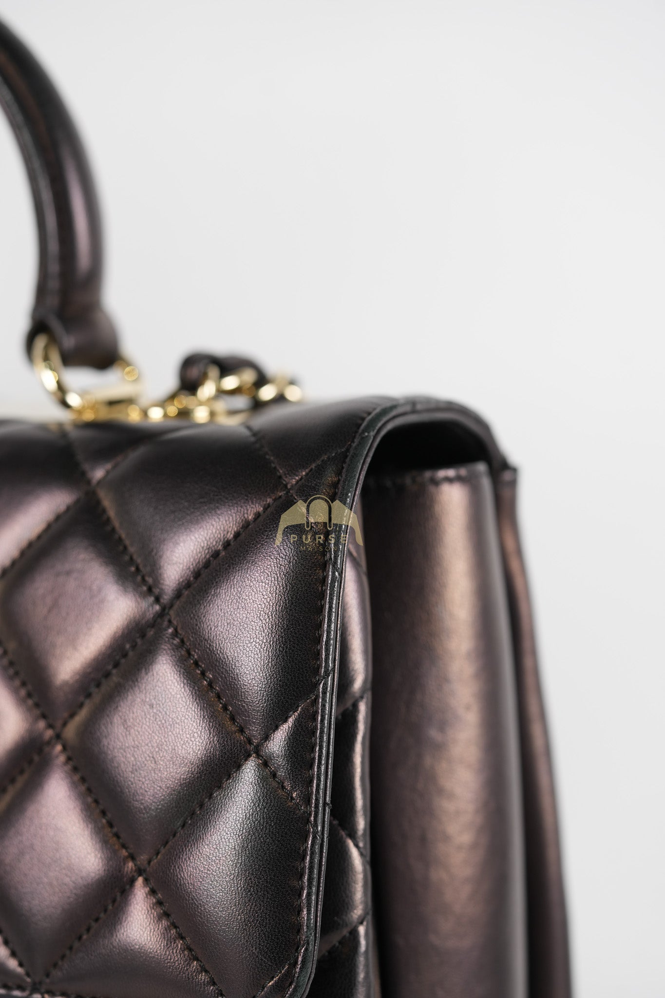 Trendy CC Top Handle Jumbo in Black Lambskin Light Gold Hardware (Series 19) | Purse Maison Luxury Bags Shop