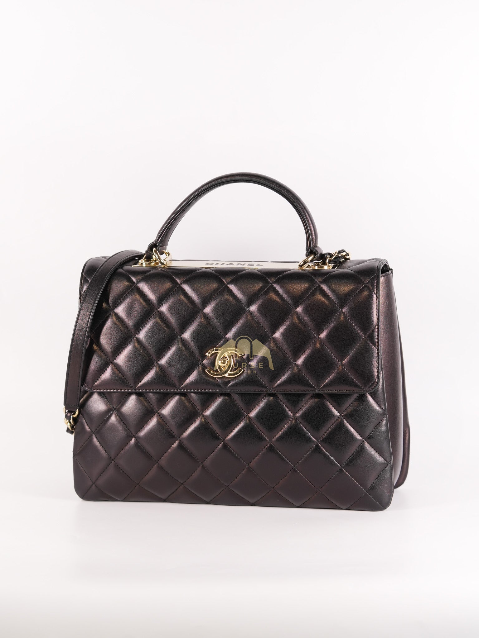 Trendy CC Top Handle Jumbo in Black Lambskin Light Gold Hardware (Series 19) | Purse Maison Luxury Bags Shop