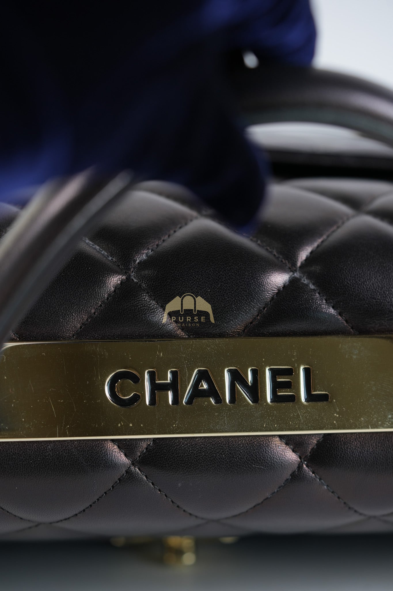 Trendy CC Top Handle Jumbo in Black Lambskin Light Gold Hardware (Series 19) | Purse Maison Luxury Bags Shop