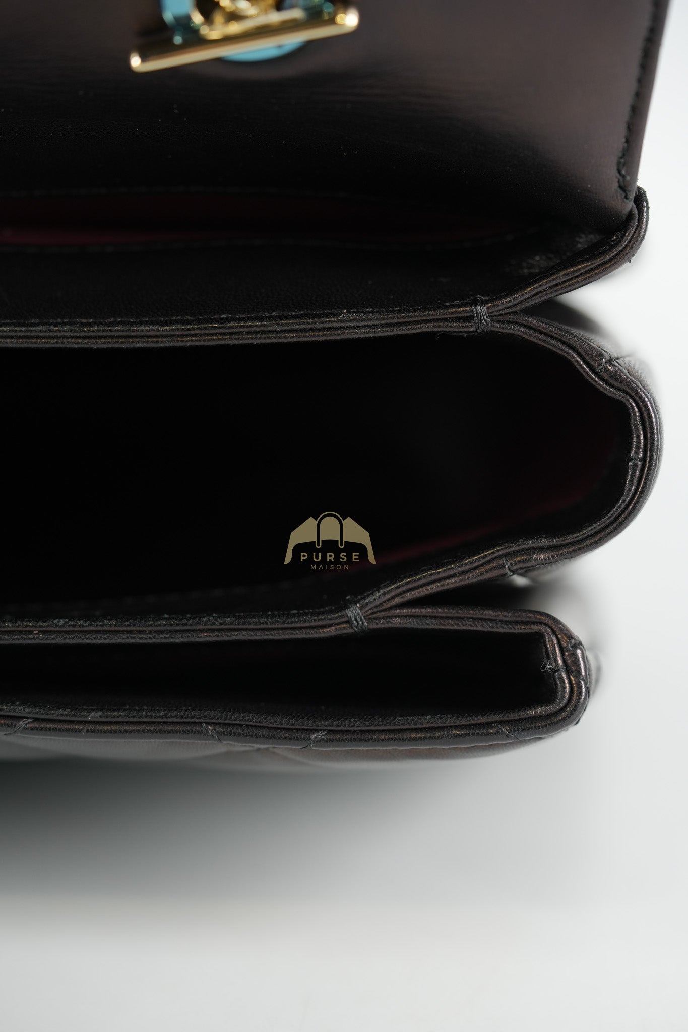 Trendy CC Top Handle Jumbo in Black Lambskin Light Gold Hardware (Series 19) | Purse Maison Luxury Bags Shop