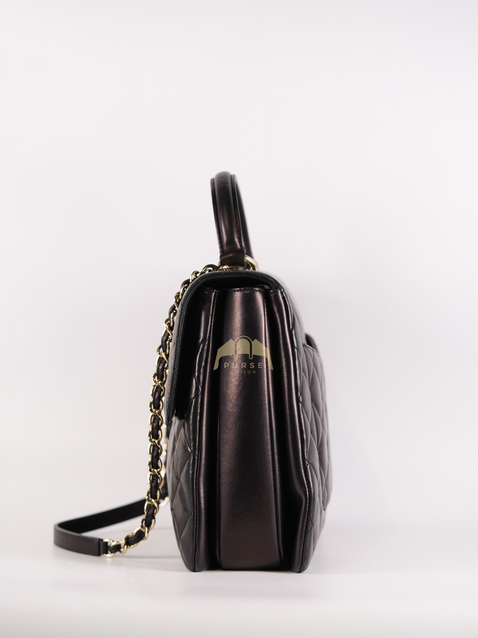 Trendy CC Top Handle Jumbo in Black Lambskin Light Gold Hardware (Series 19) | Purse Maison Luxury Bags Shop