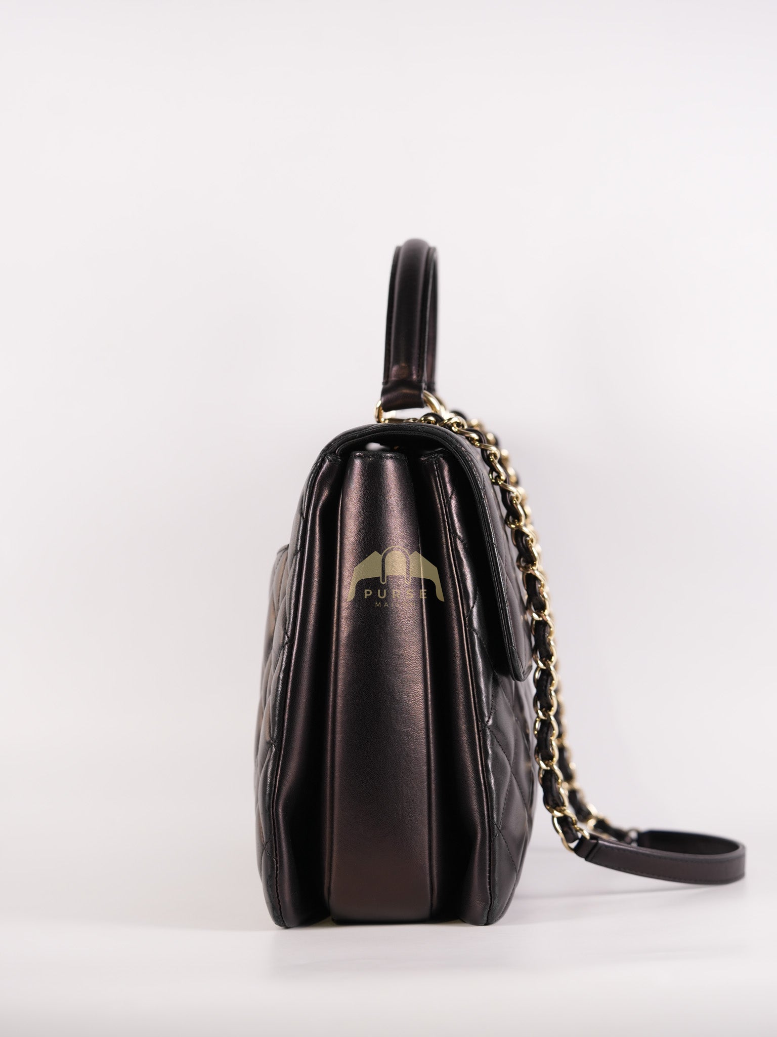 Trendy CC Top Handle Jumbo in Black Lambskin Light Gold Hardware (Series 19) | Purse Maison Luxury Bags Shop