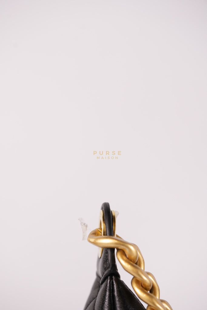 Trendy Pockets Hobo Bag in Black Shiny Lambskin Quilted Aged Gold Hardware (Microchip) | Purse Maison Luxury Bags Shop